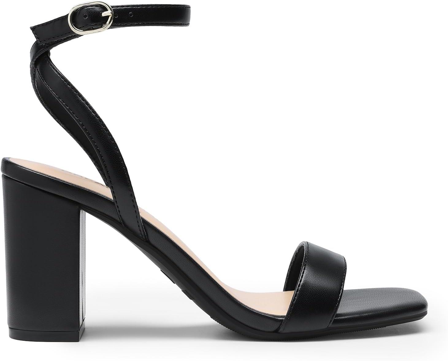 imageDREAM PAIRS Womens Chunky Heels Square Open Toe Ankle Buckle Strappy Block Heeled Sandals for Party Wedding DailyBlackpu