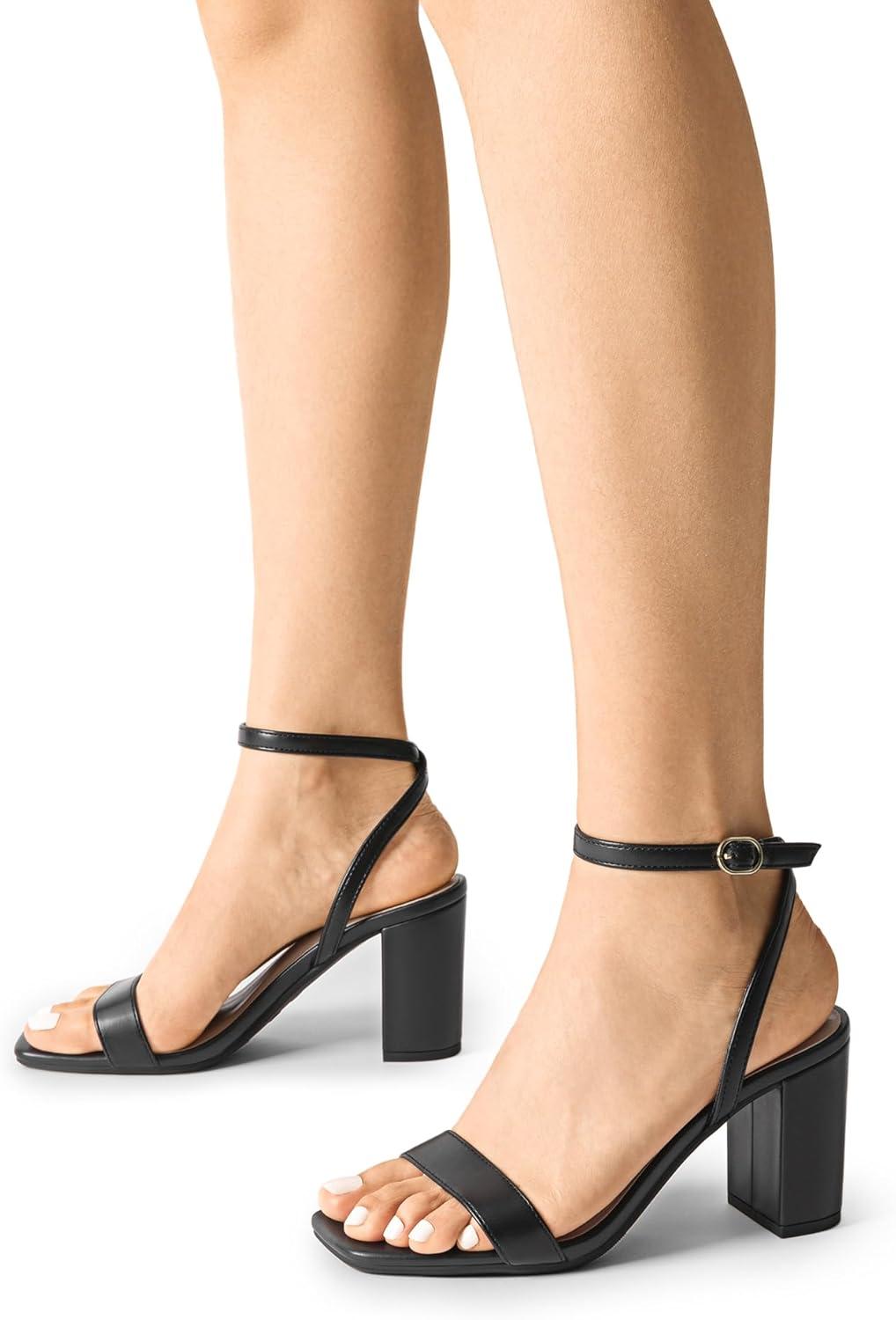 imageDREAM PAIRS Womens Chunky Heels Square Open Toe Ankle Buckle Strappy Block Heeled Sandals for Party Wedding DailyBlackpu