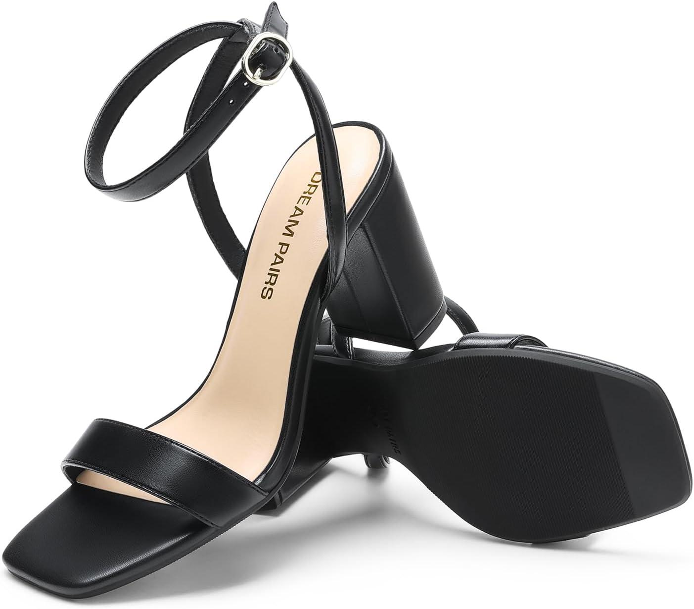 imageDREAM PAIRS Womens Chunky Heels Square Open Toe Ankle Buckle Strappy Block Heeled Sandals for Party Wedding DailyBlackpu