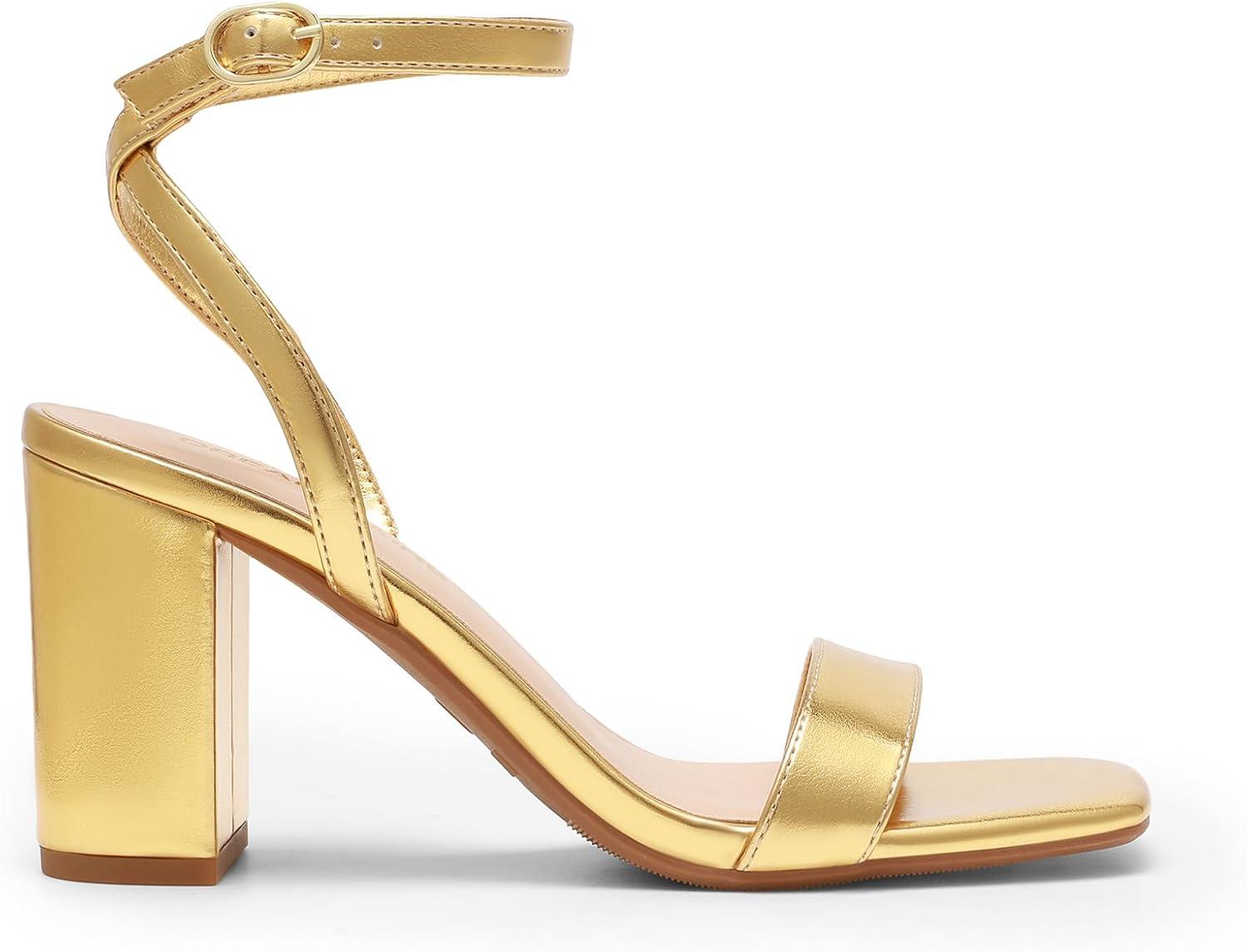 imageDREAM PAIRS Womens Chunky Heels Square Open Toe Ankle Buckle Strappy Block Heeled Sandals for Party Wedding DailyGoldmetallic
