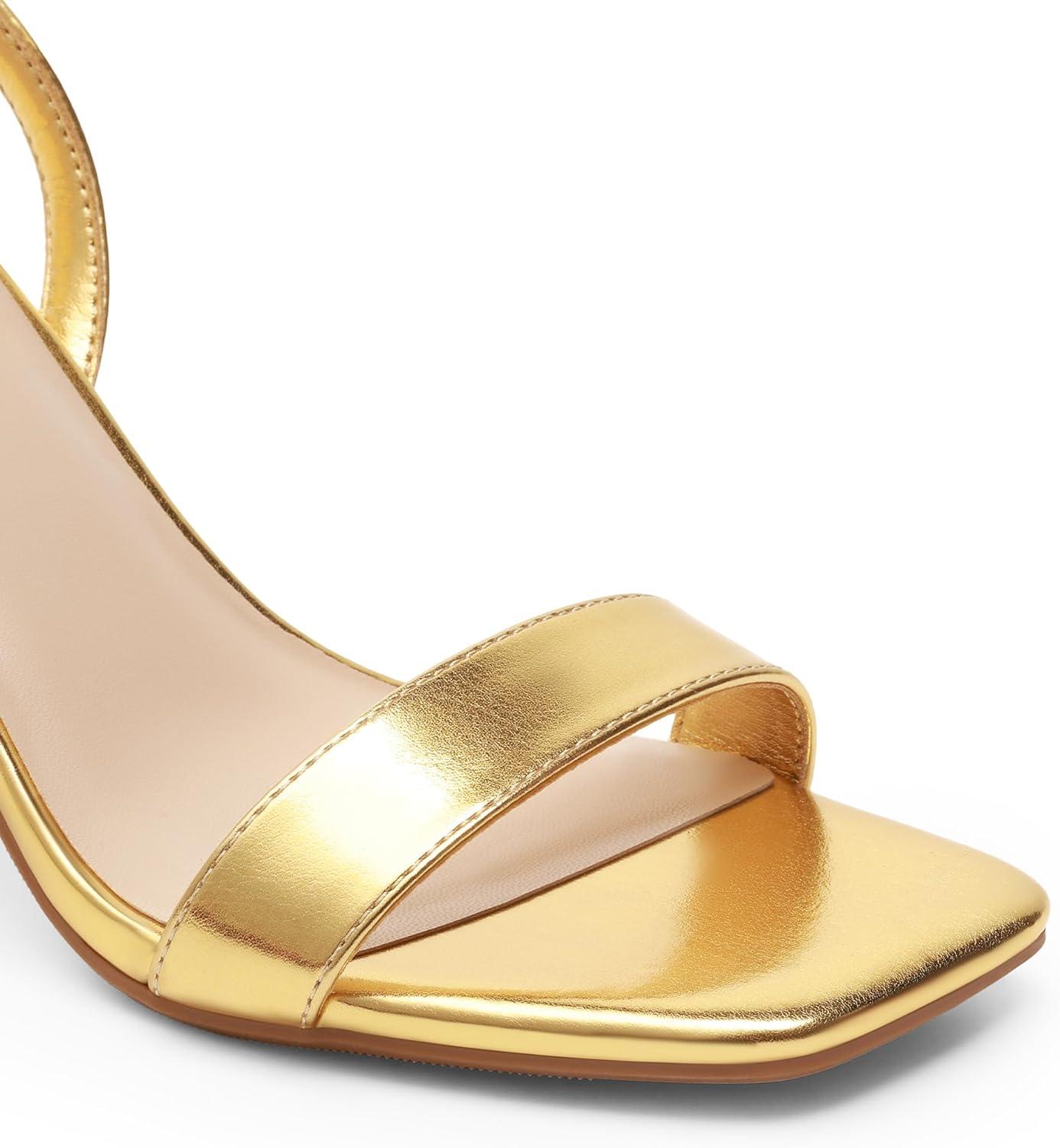 imageDREAM PAIRS Womens Chunky Heels Square Open Toe Ankle Buckle Strappy Block Heeled Sandals for Party Wedding DailyGoldmetallic