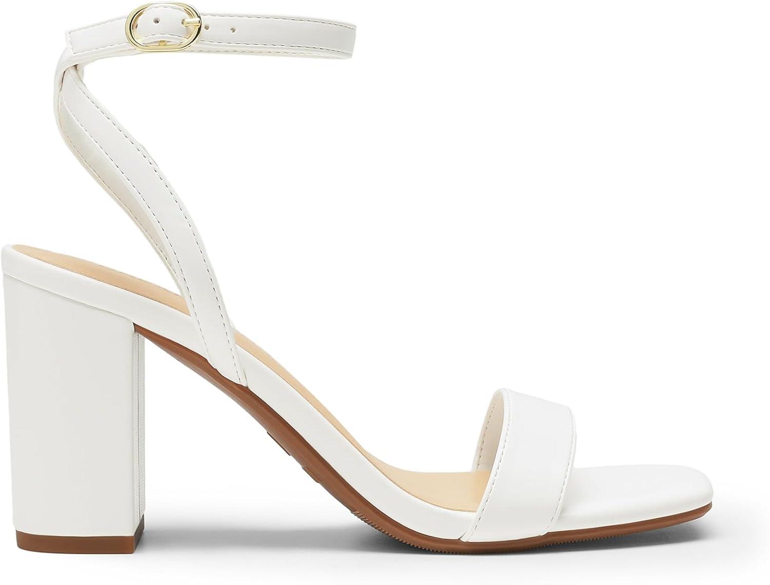 imageDREAM PAIRS Womens Chunky Heels Square Open Toe Ankle Buckle Strappy Block Heeled Sandals for Party Wedding DailyWhitepu
