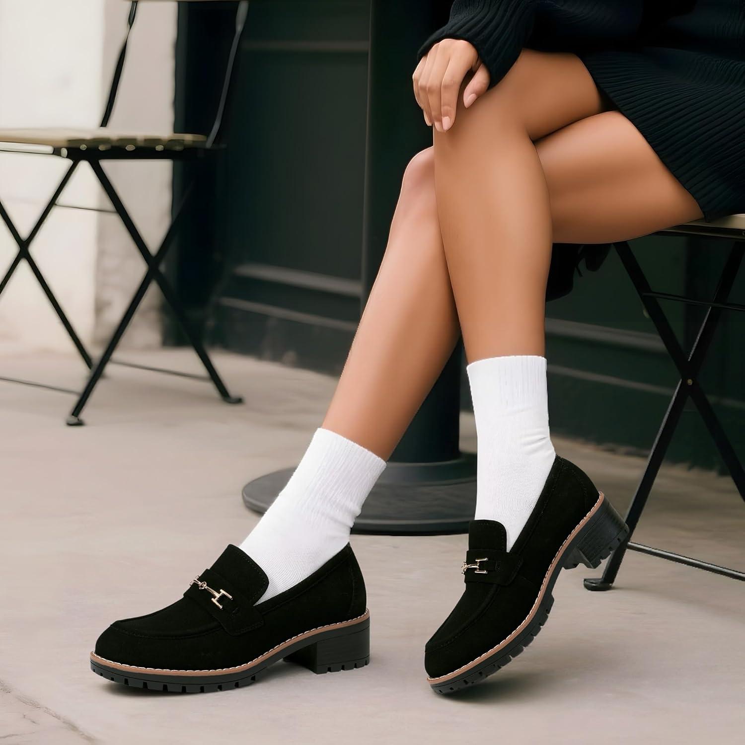 imageDREAM PAIRS Womens Chunky Loafers Platform Comfortable SlipOn Dressy Business Casual ShoesAll Black