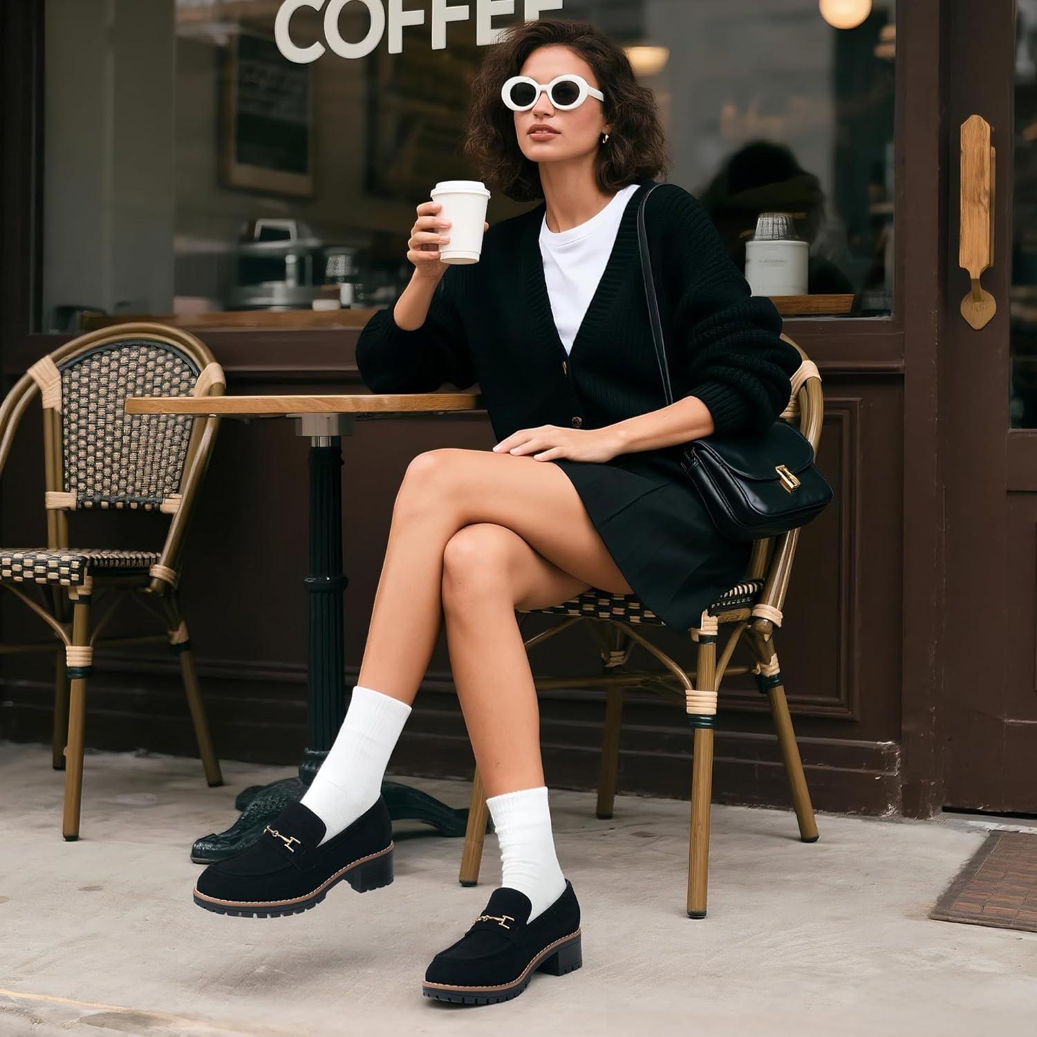 imageDREAM PAIRS Womens Chunky Loafers Platform Comfortable SlipOn Dressy Business Casual ShoesAll Black