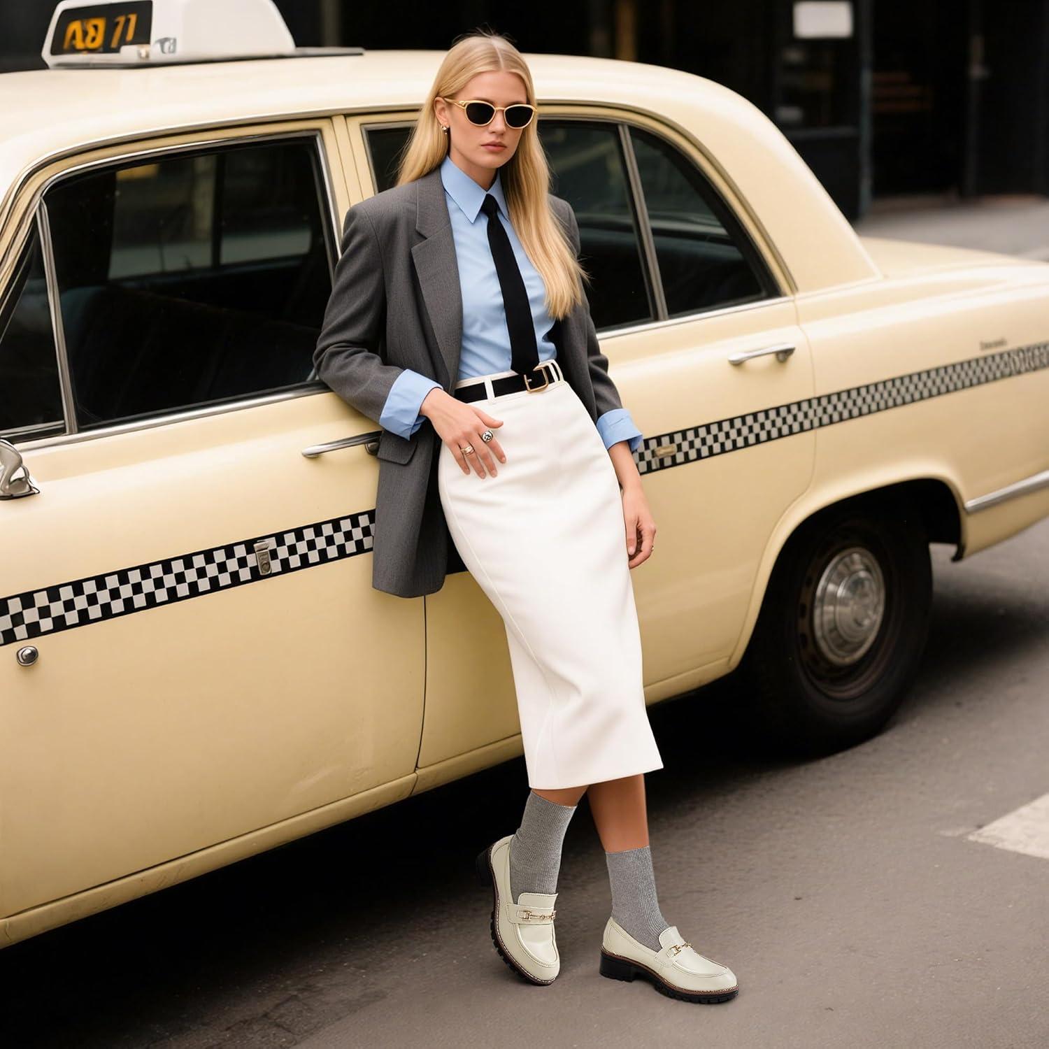 imageDREAM PAIRS Womens Chunky Loafers Platform Comfortable SlipOn Dressy Business Casual ShoesBeigepu