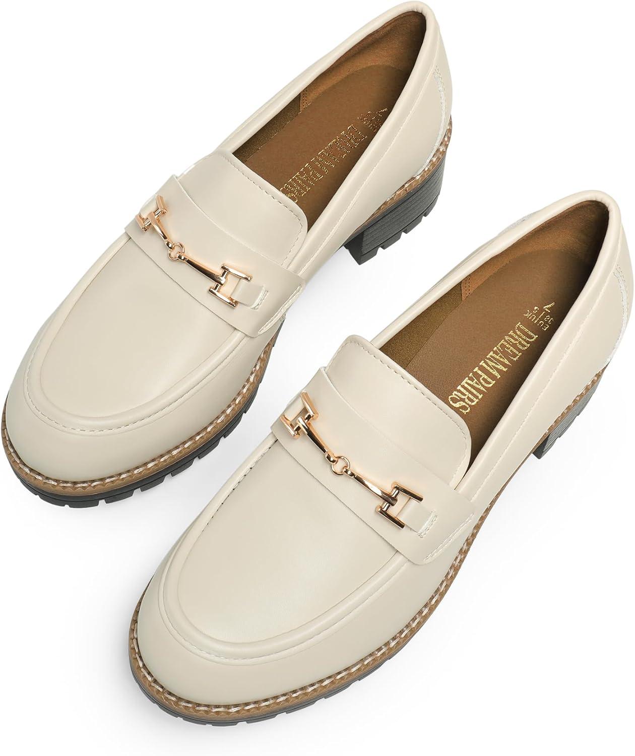 imageDREAM PAIRS Womens Chunky Loafers Platform Comfortable SlipOn Dressy Business Casual ShoesBeigepu