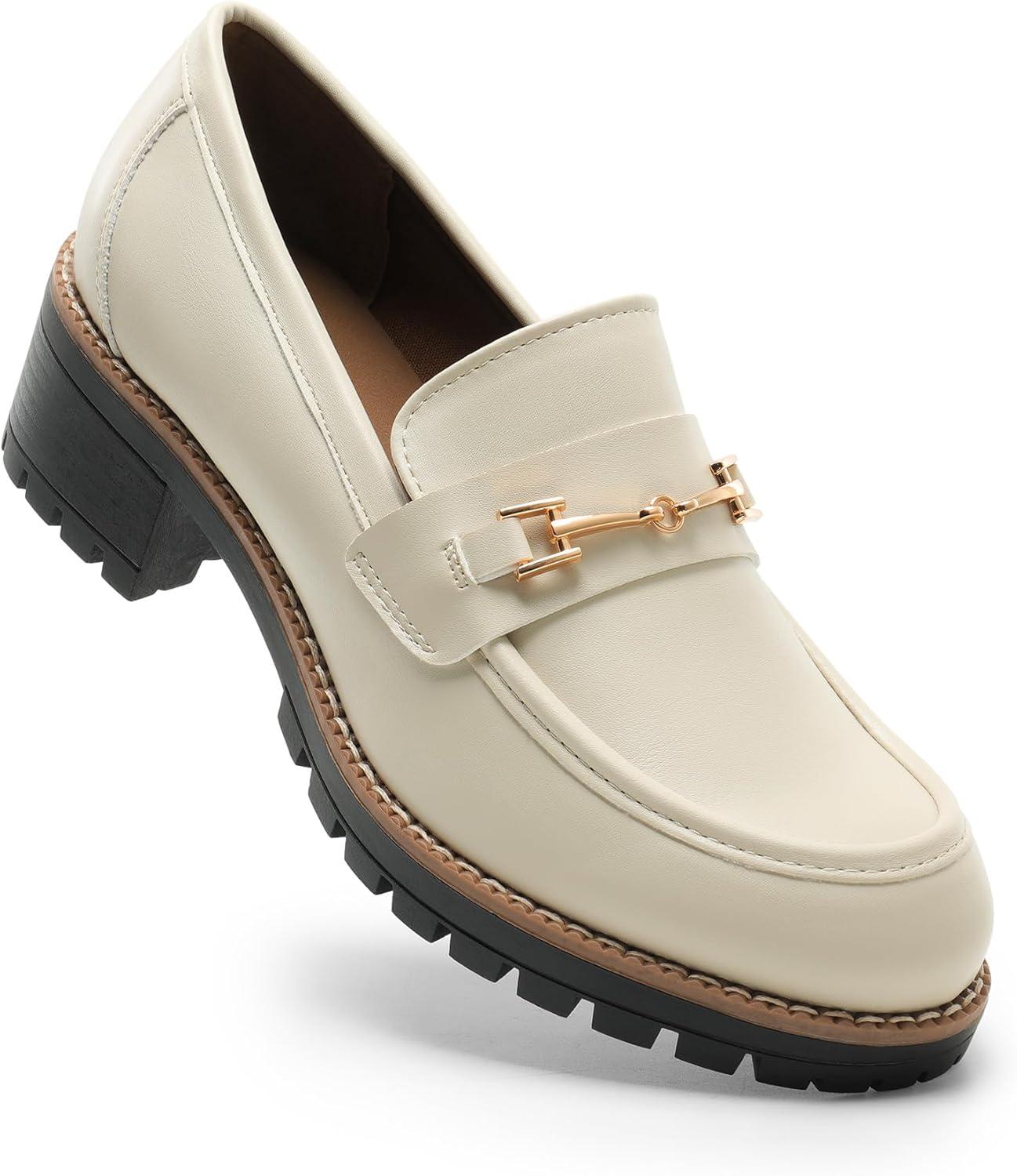 imageDREAM PAIRS Womens Chunky Loafers Platform Comfortable SlipOn Dressy Business Casual ShoesBeigepu