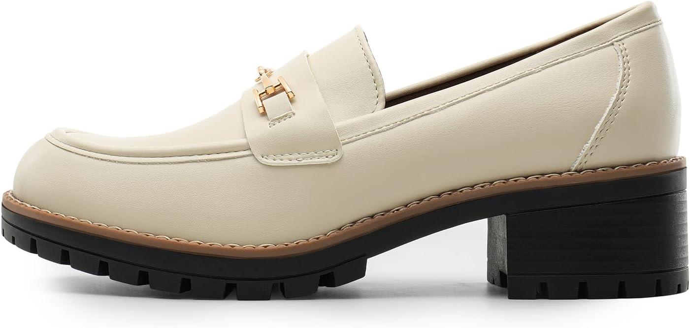 imageDREAM PAIRS Womens Chunky Loafers Platform Comfortable SlipOn Dressy Business Casual ShoesBeigepu