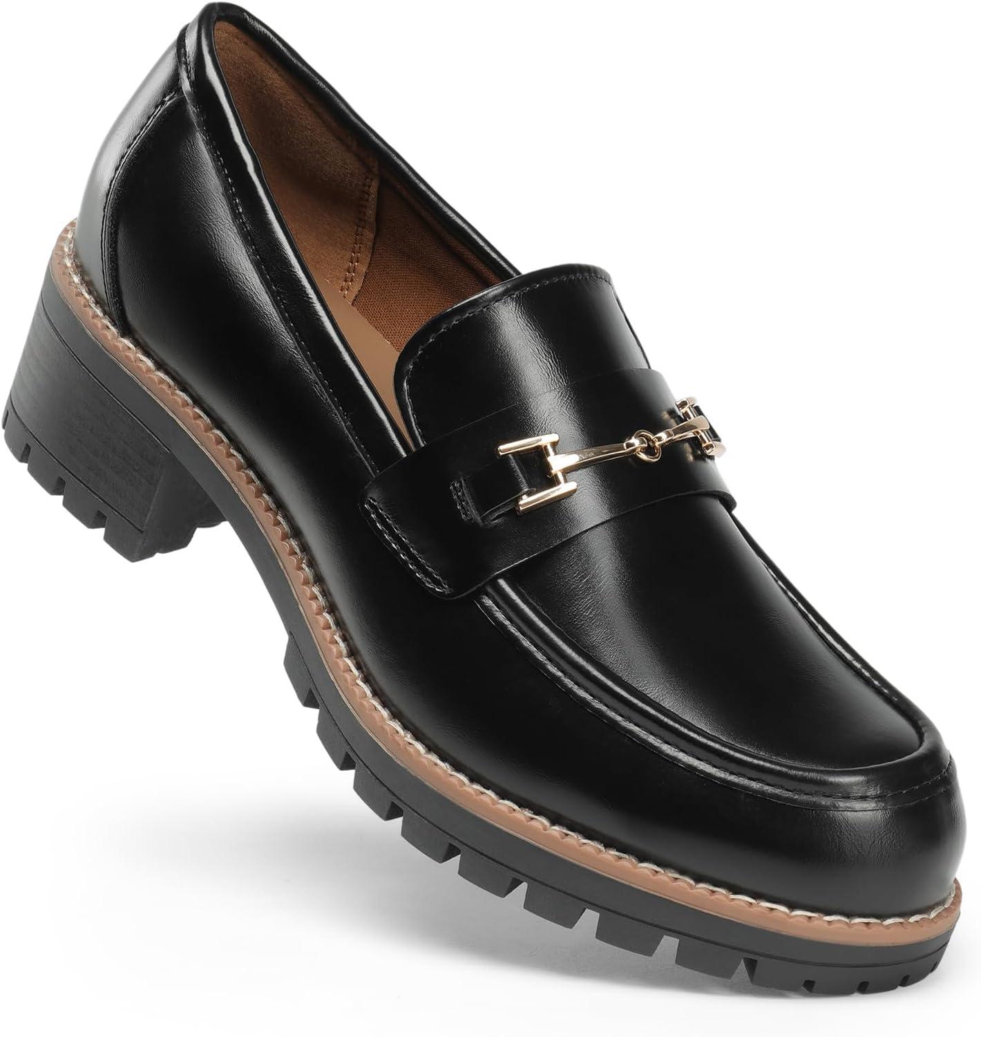 imageDREAM PAIRS Womens Chunky Loafers Platform Comfortable SlipOn Dressy Business Casual ShoesBlackpu