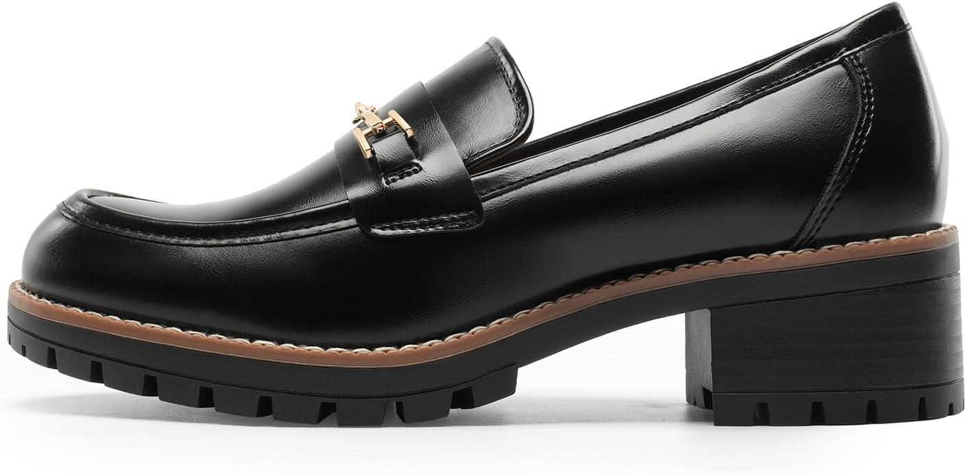 imageDREAM PAIRS Womens Chunky Loafers Platform Comfortable SlipOn Dressy Business Casual ShoesBlackpu