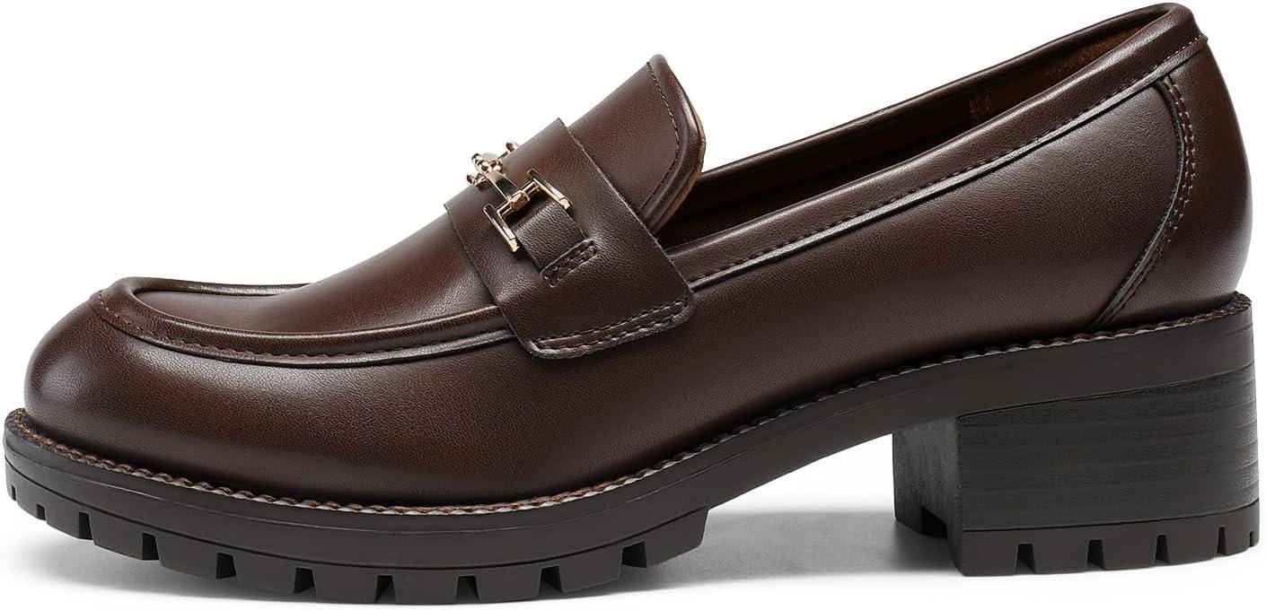imageDREAM PAIRS Womens Chunky Loafers Platform Comfortable SlipOn Dressy Business Casual ShoesBrownpu