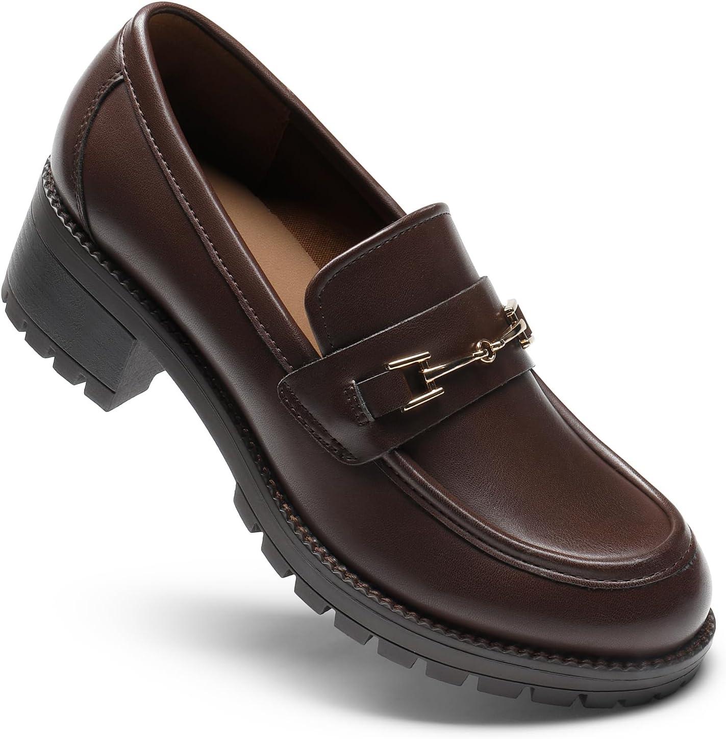 imageDREAM PAIRS Womens Chunky Loafers Platform Comfortable SlipOn Dressy Business Casual ShoesBrownpu