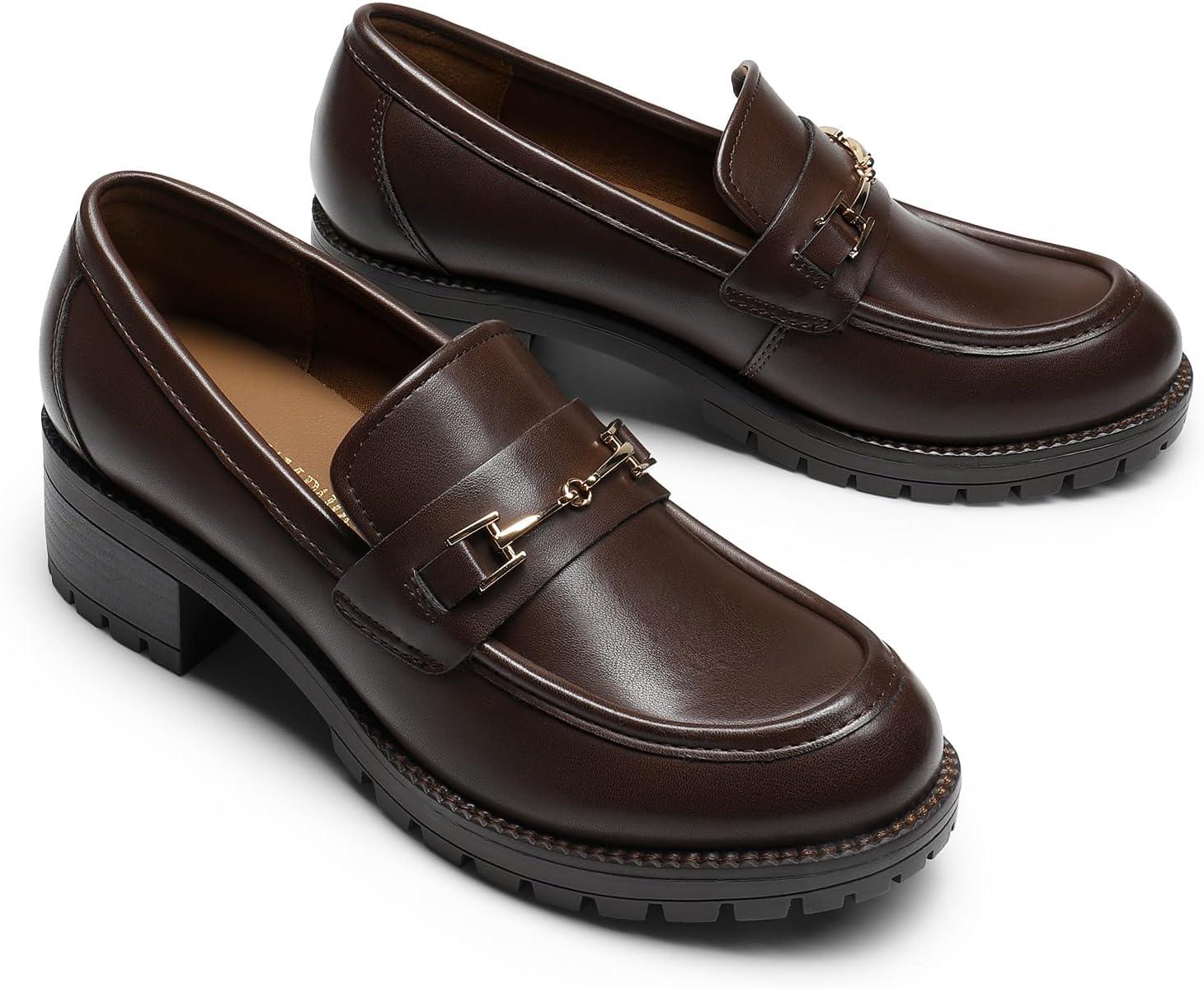 imageDREAM PAIRS Womens Chunky Loafers Platform Comfortable SlipOn Dressy Business Casual ShoesBrownpu