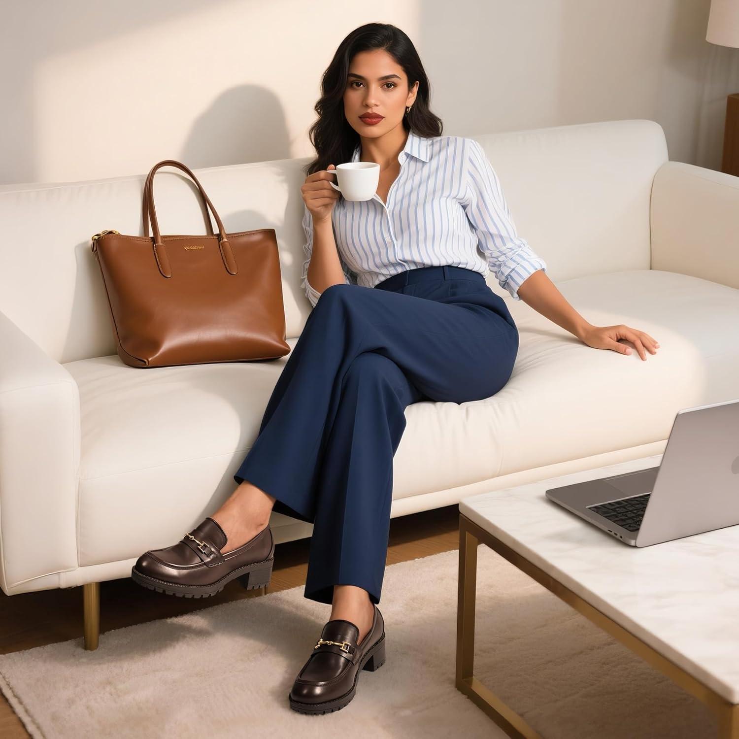 imageDREAM PAIRS Womens Chunky Loafers Platform Comfortable SlipOn Dressy Business Casual ShoesBrownpu