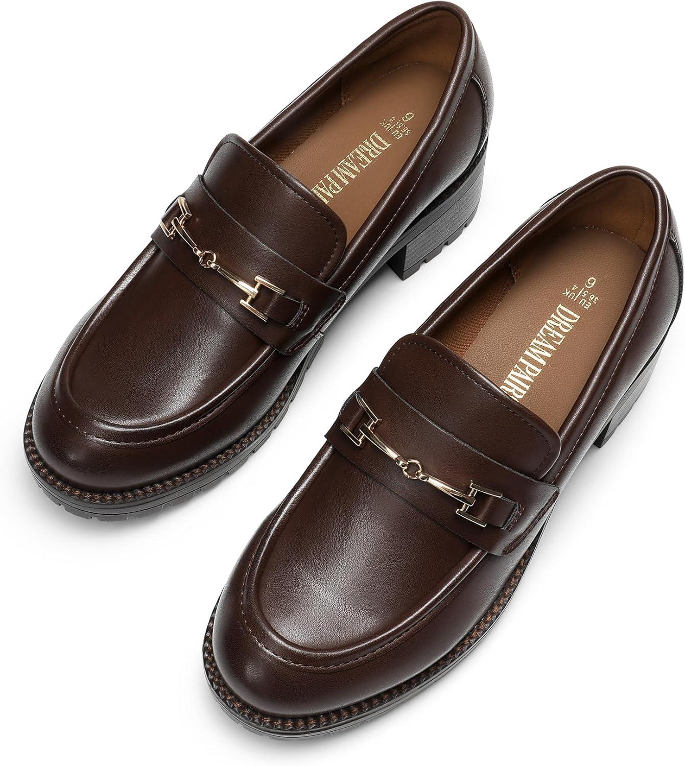 imageDREAM PAIRS Womens Chunky Loafers Platform Comfortable SlipOn Dressy Business Casual ShoesBrownpu