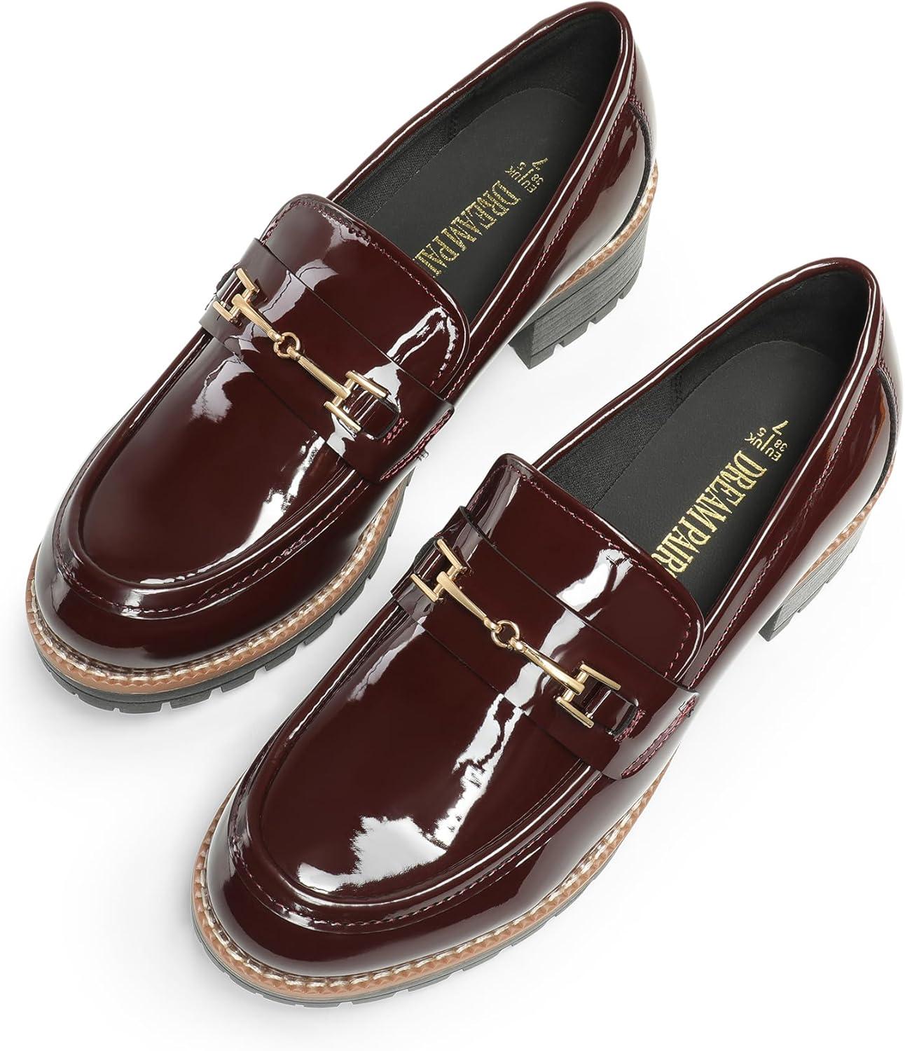imageDREAM PAIRS Womens Chunky Loafers Platform Comfortable SlipOn Dressy Business Casual ShoesBurgundypat