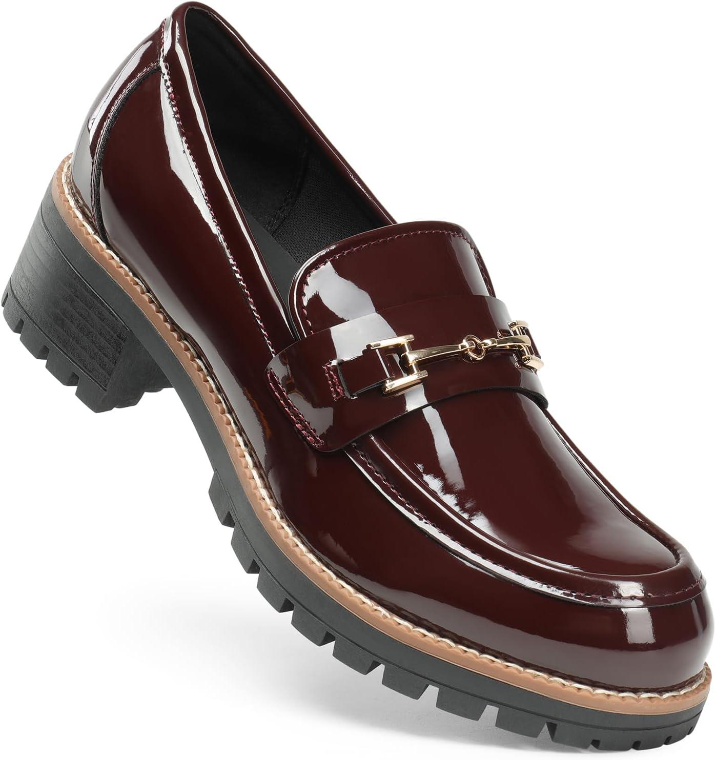 imageDREAM PAIRS Womens Chunky Loafers Platform Comfortable SlipOn Dressy Business Casual ShoesBurgundypat