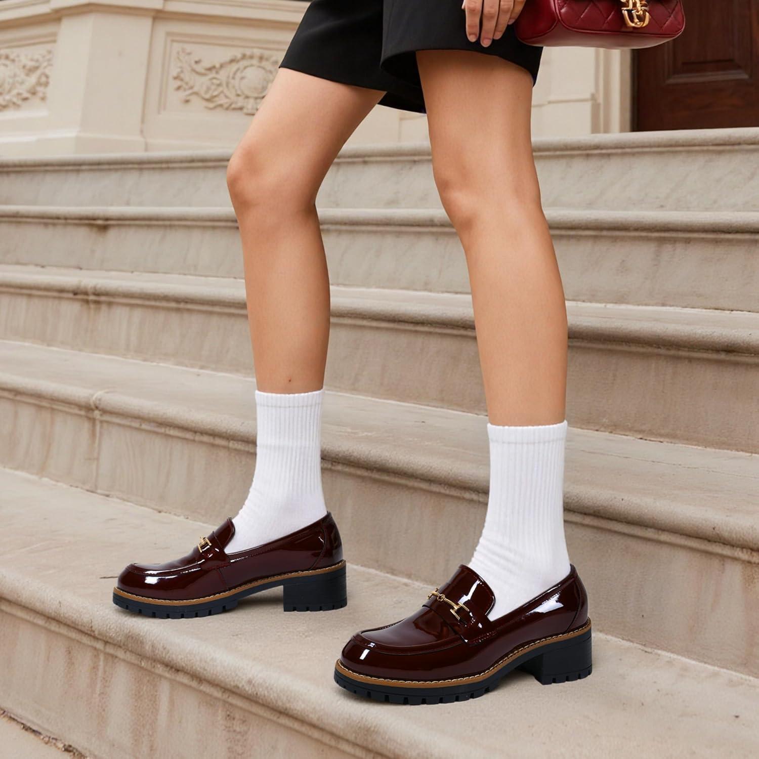 imageDREAM PAIRS Womens Chunky Loafers Platform Comfortable SlipOn Dressy Business Casual ShoesBurgundypat