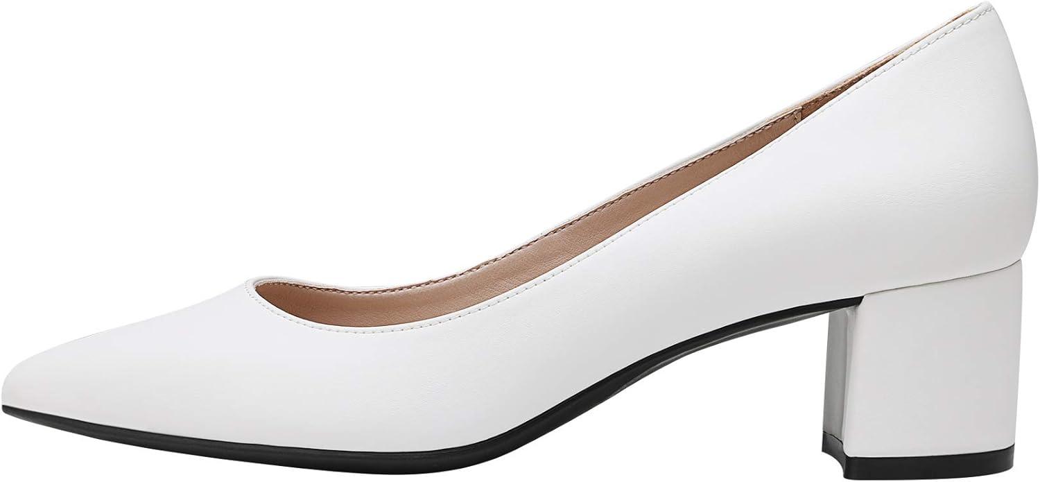imageDREAM PAIRS Womens Chunky Low Block Heels Closed Toe Dress Pumps ShoesCreamyWhitePu
