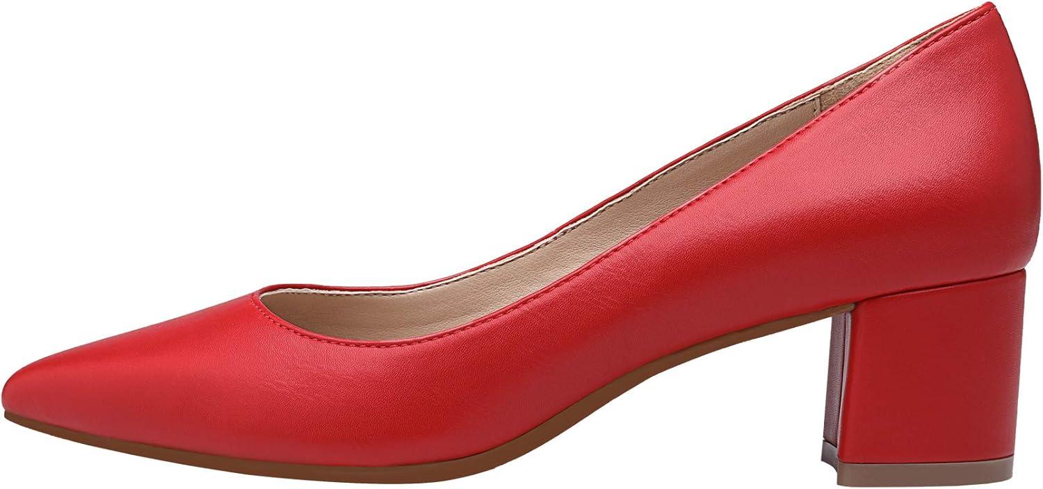 imageDREAM PAIRS Womens Chunky Low Block Heels Closed Toe Dress Pumps ShoesRedPu