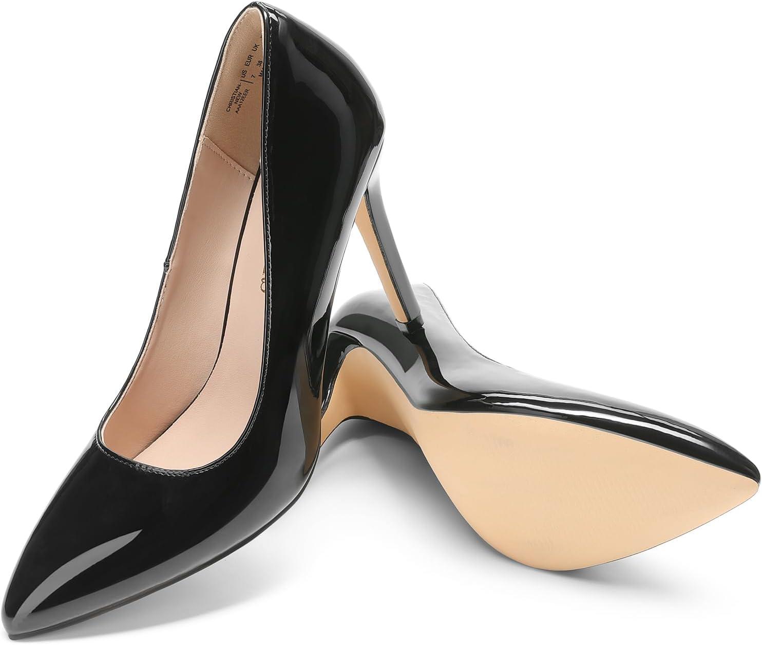 imageDREAM PAIRS Womens Closed Toe High Heels Dress Pointed Toe Wedding Pump ShoesBlackPat