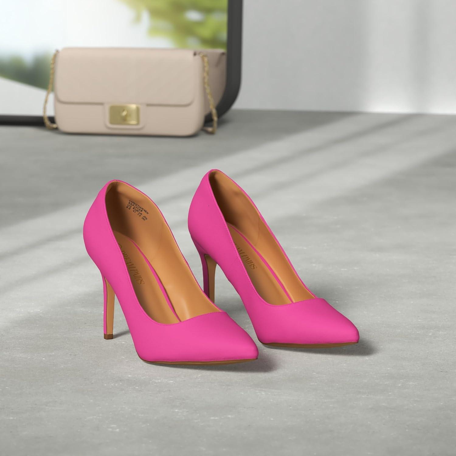 imageDREAM PAIRS Womens Closed Toe High Heels Dress Pointed Toe Wedding Pump ShoesFuchsiaSuede