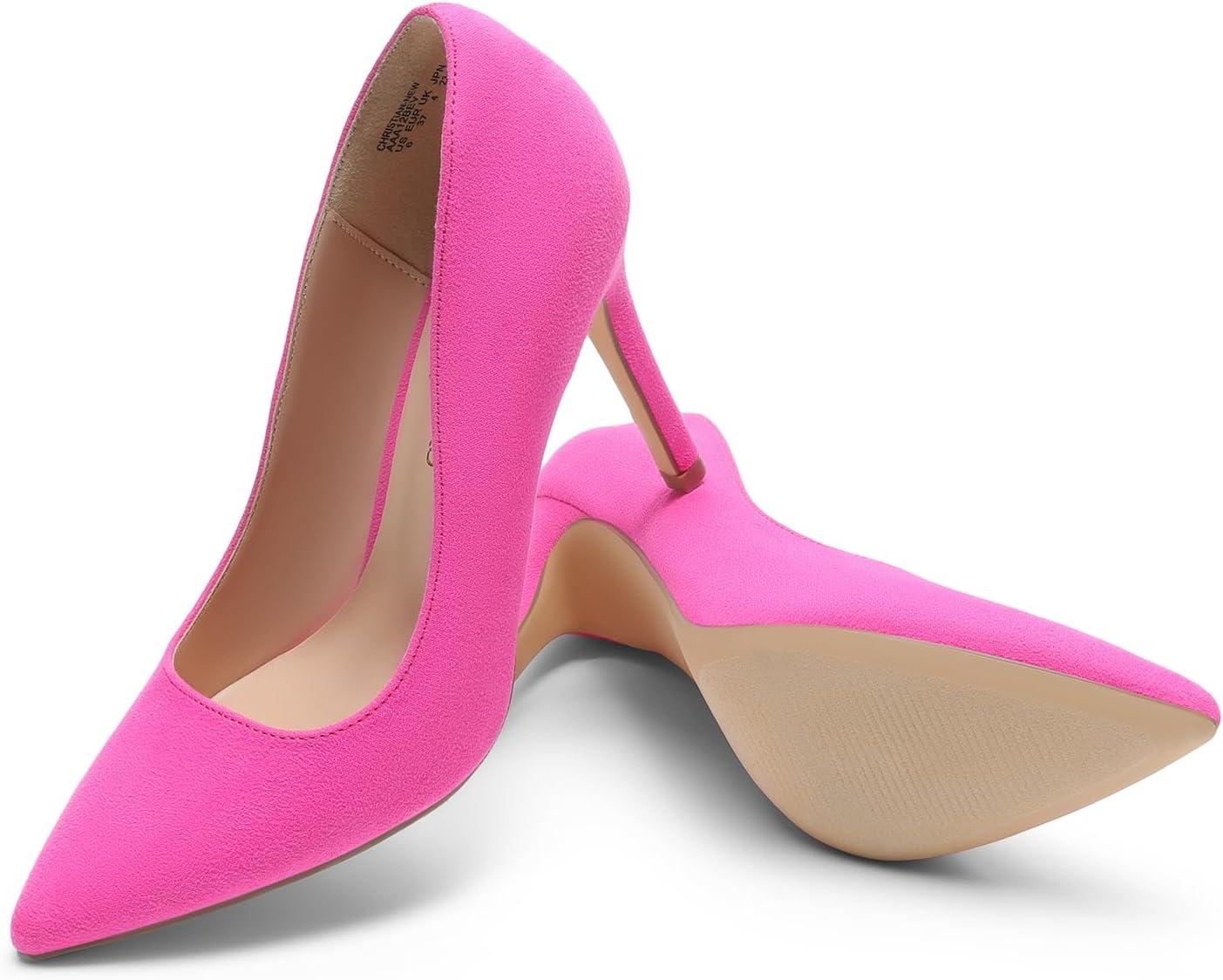 imageDREAM PAIRS Womens Closed Toe High Heels Dress Pointed Toe Wedding Pump ShoesFuchsiaSuede