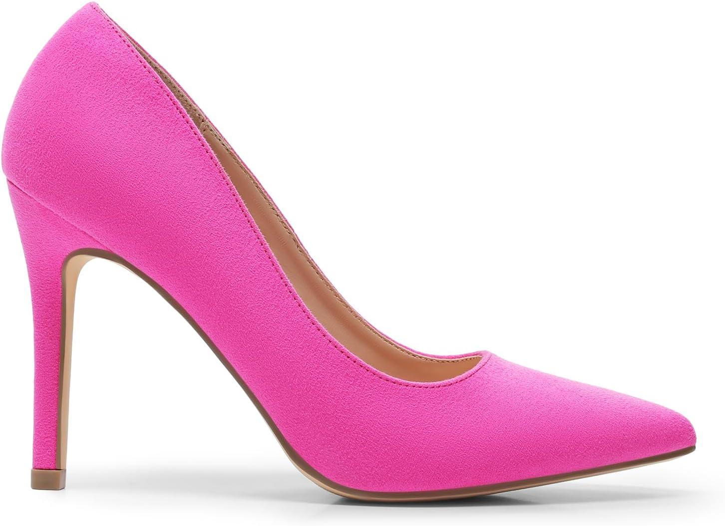 imageDREAM PAIRS Womens Closed Toe High Heels Dress Pointed Toe Wedding Pump ShoesFuchsiaSuede