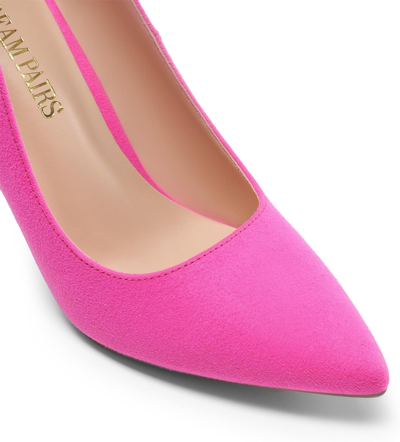 imageDREAM PAIRS Womens Closed Toe High Heels Dress Pointed Toe Wedding Pump ShoesFuchsiaSuede