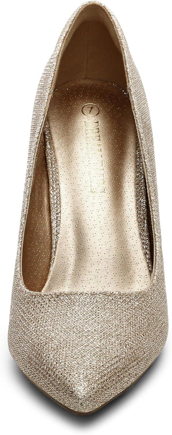 imageDREAM PAIRS Womens Closed Toe High Heels Dress Pointed Toe Wedding Pump ShoesGoldGlitter