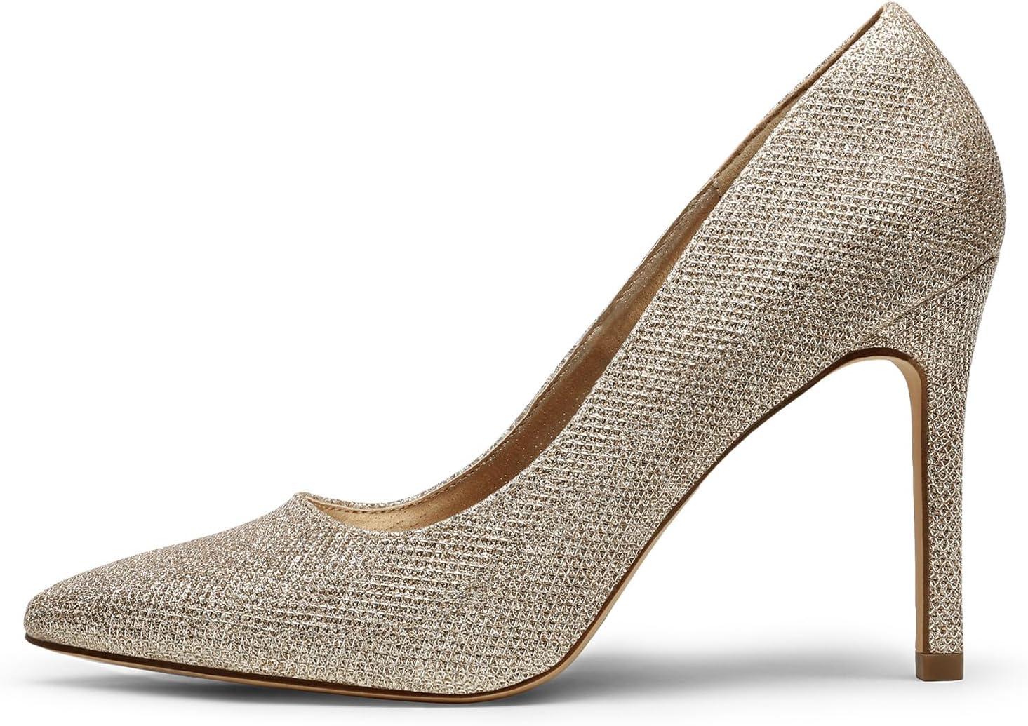 imageDREAM PAIRS Womens Closed Toe High Heels Dress Pointed Toe Wedding Pump ShoesGoldGlitter