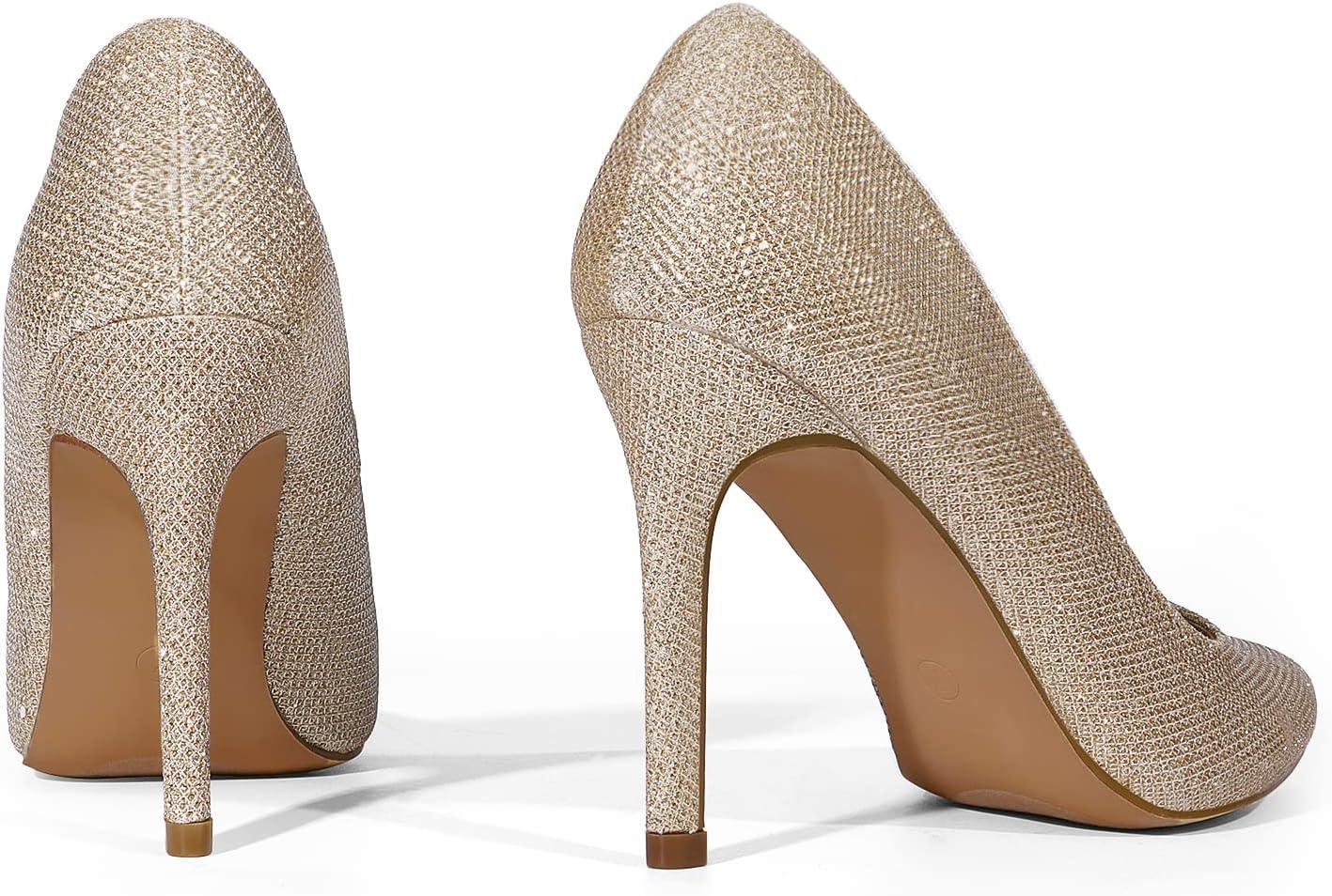 imageDREAM PAIRS Womens Closed Toe High Heels Dress Pointed Toe Wedding Pump ShoesGoldGlitter