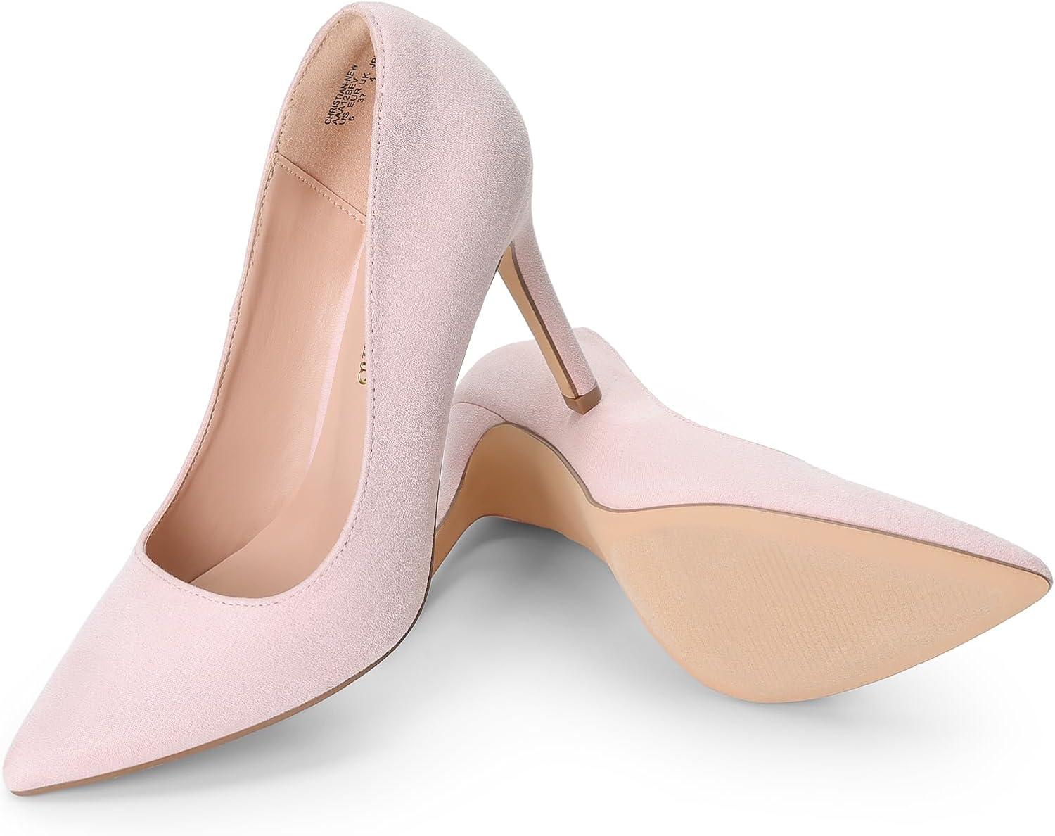 imageDREAM PAIRS Womens Closed Toe High Heels Dress Pointed Toe Wedding Pump ShoesPinkSuede