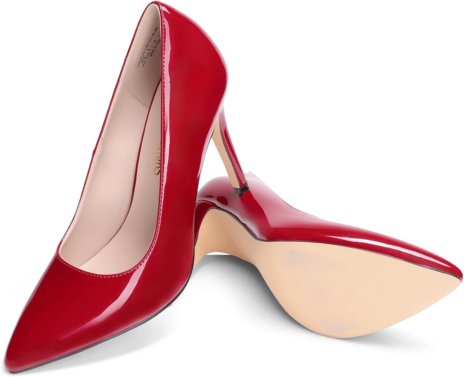 imageDREAM PAIRS Womens Closed Toe High Heels Dress Pointed Toe Wedding Pump ShoesRed