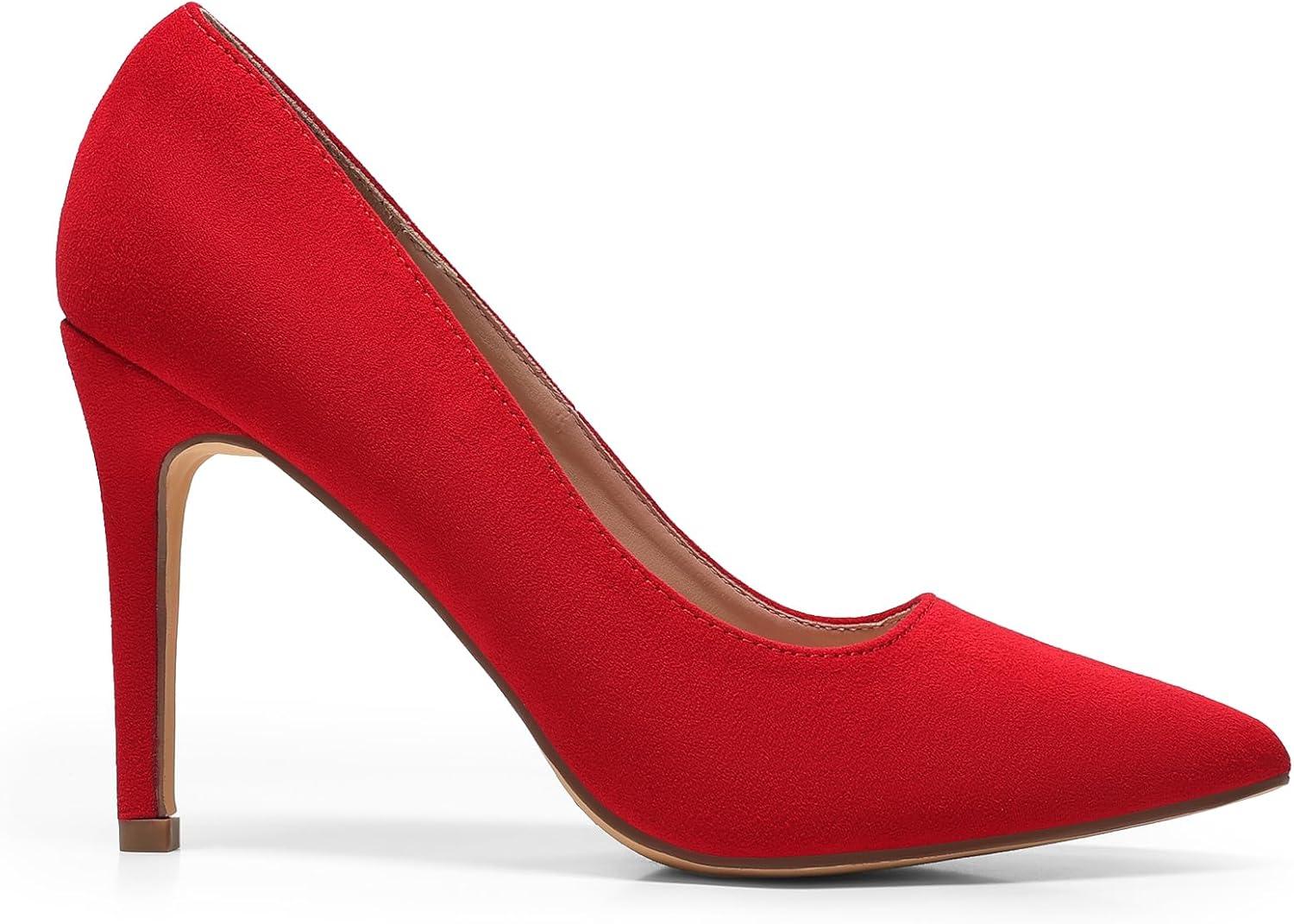 imageDREAM PAIRS Womens Closed Toe High Heels Dress Pointed Toe Wedding Pump ShoesRedSuede