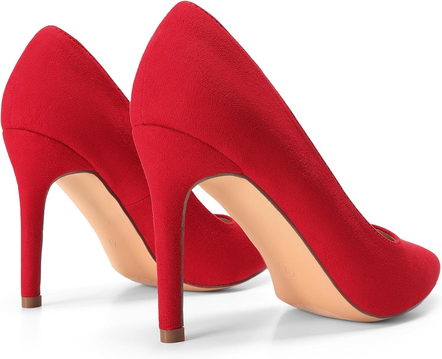 imageDREAM PAIRS Womens Closed Toe High Heels Dress Pointed Toe Wedding Pump ShoesRedSuede