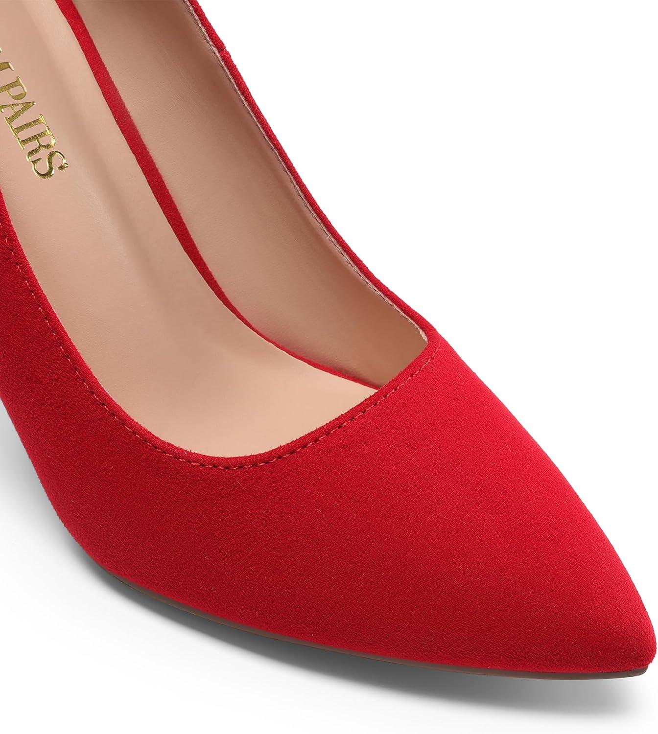 imageDREAM PAIRS Womens Closed Toe High Heels Dress Pointed Toe Wedding Pump ShoesRedSuede