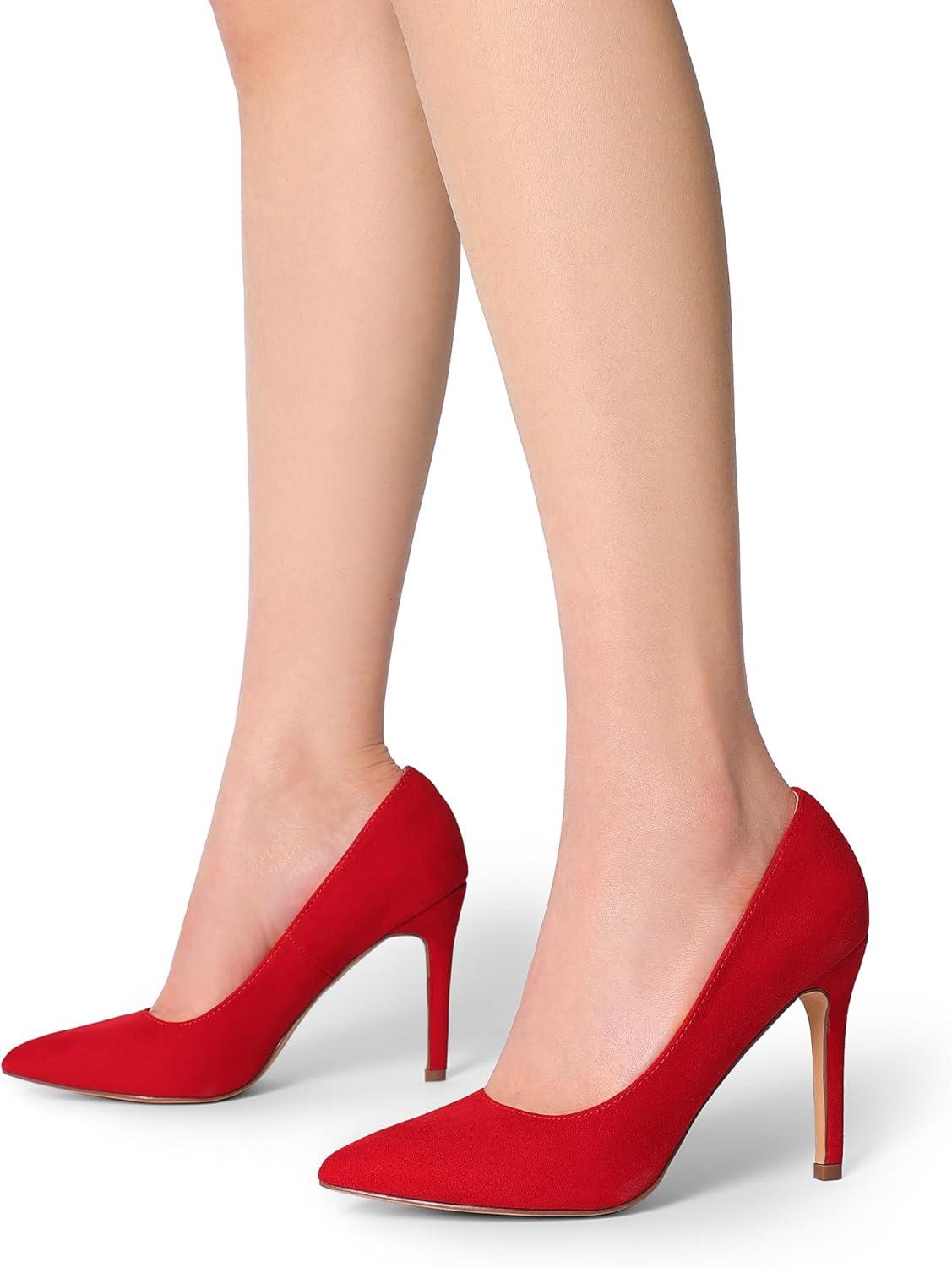 imageDREAM PAIRS Womens Closed Toe High Heels Dress Pointed Toe Wedding Pump ShoesRedSuede