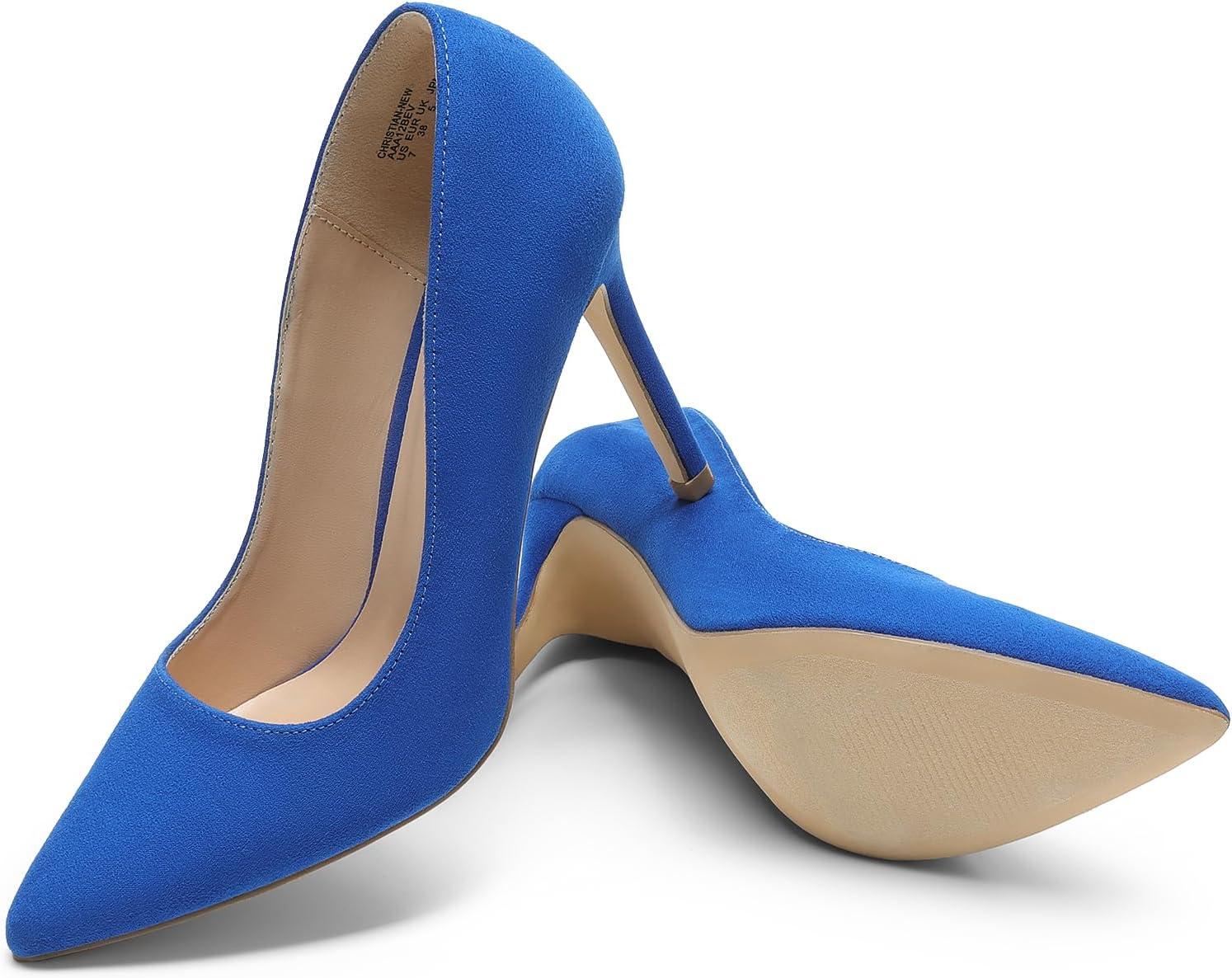imageDREAM PAIRS Womens Closed Toe High Heels Dress Pointed Toe Wedding Pump ShoesRoyalBlue