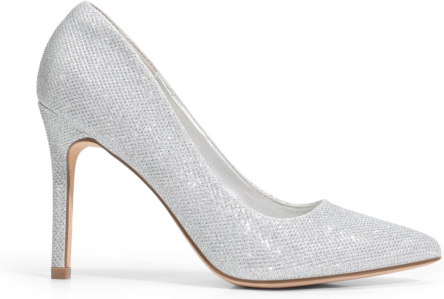 imageDREAM PAIRS Womens Closed Toe High Heels Dress Pointed Toe Wedding Pump ShoesSilverGlitter