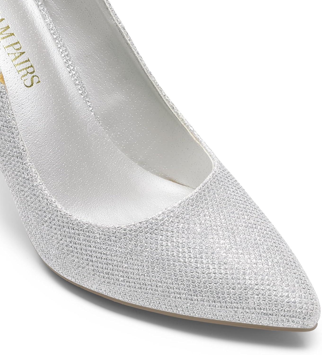 imageDREAM PAIRS Womens Closed Toe High Heels Dress Pointed Toe Wedding Pump ShoesSilverGlitter