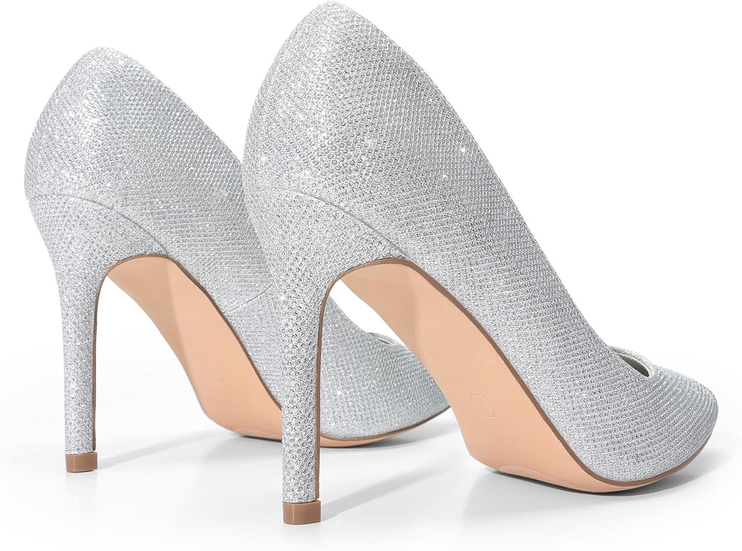imageDREAM PAIRS Womens Closed Toe High Heels Dress Pointed Toe Wedding Pump ShoesSilverGlitter