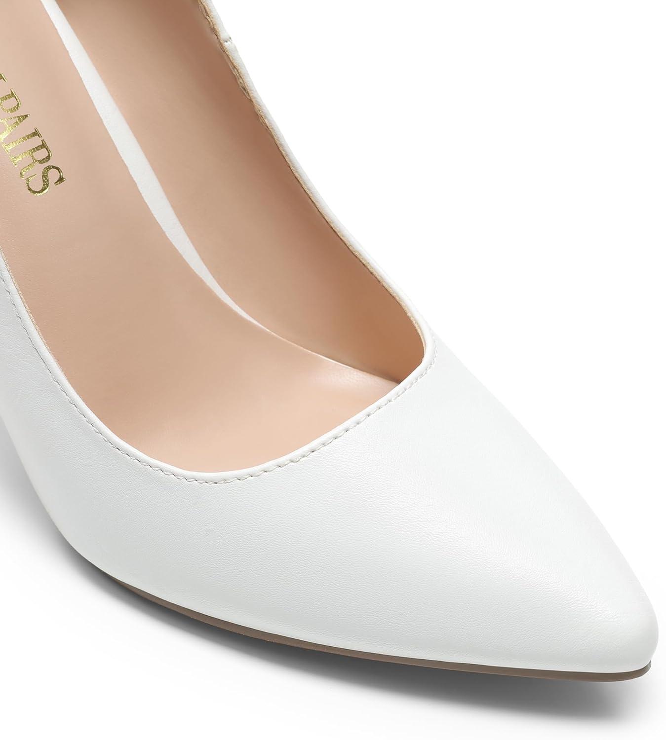 imageDREAM PAIRS Womens Closed Toe High Heels Dress Pointed Toe Wedding Pump ShoesWhitePu