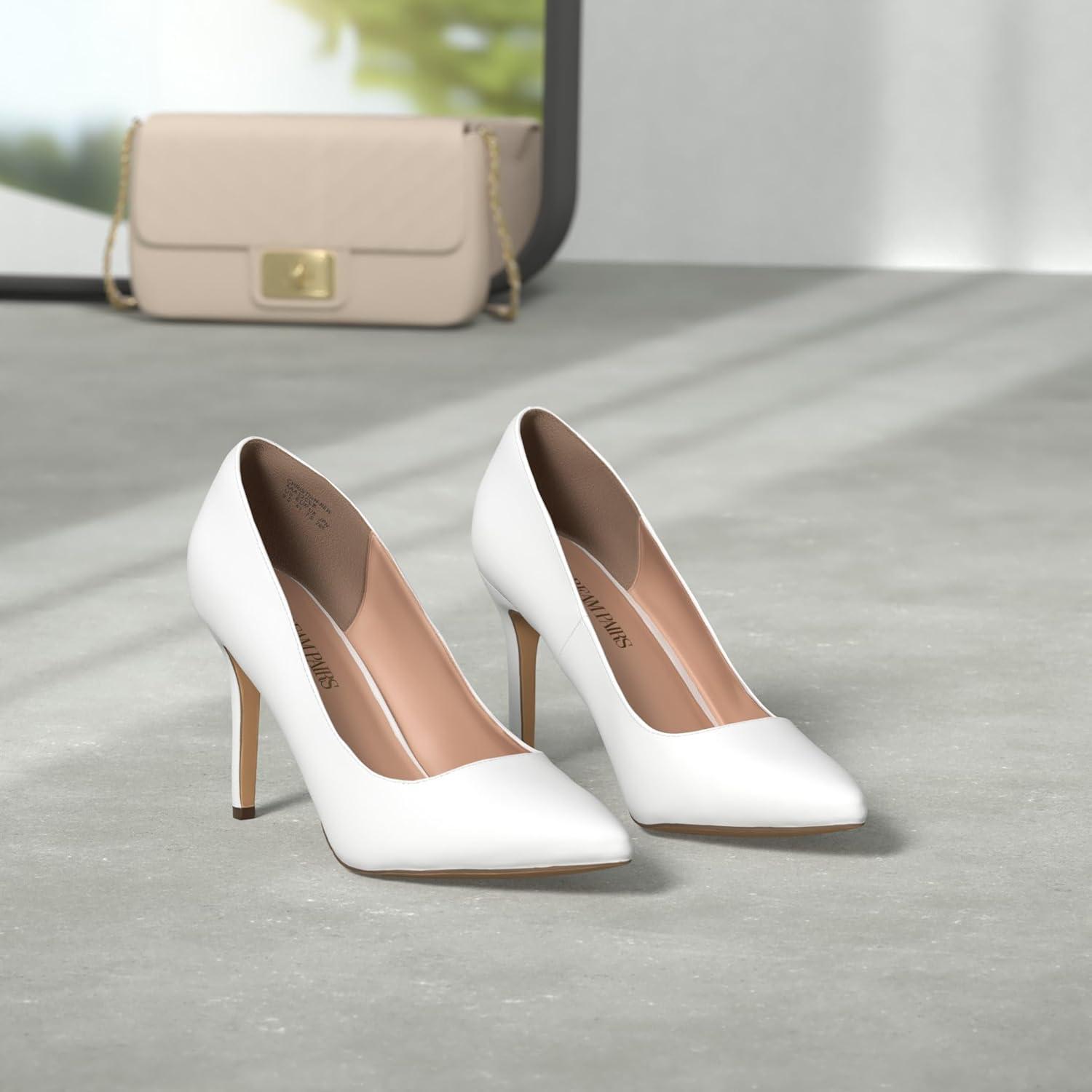 imageDREAM PAIRS Womens Closed Toe High Heels Dress Pointed Toe Wedding Pump ShoesWhitePu