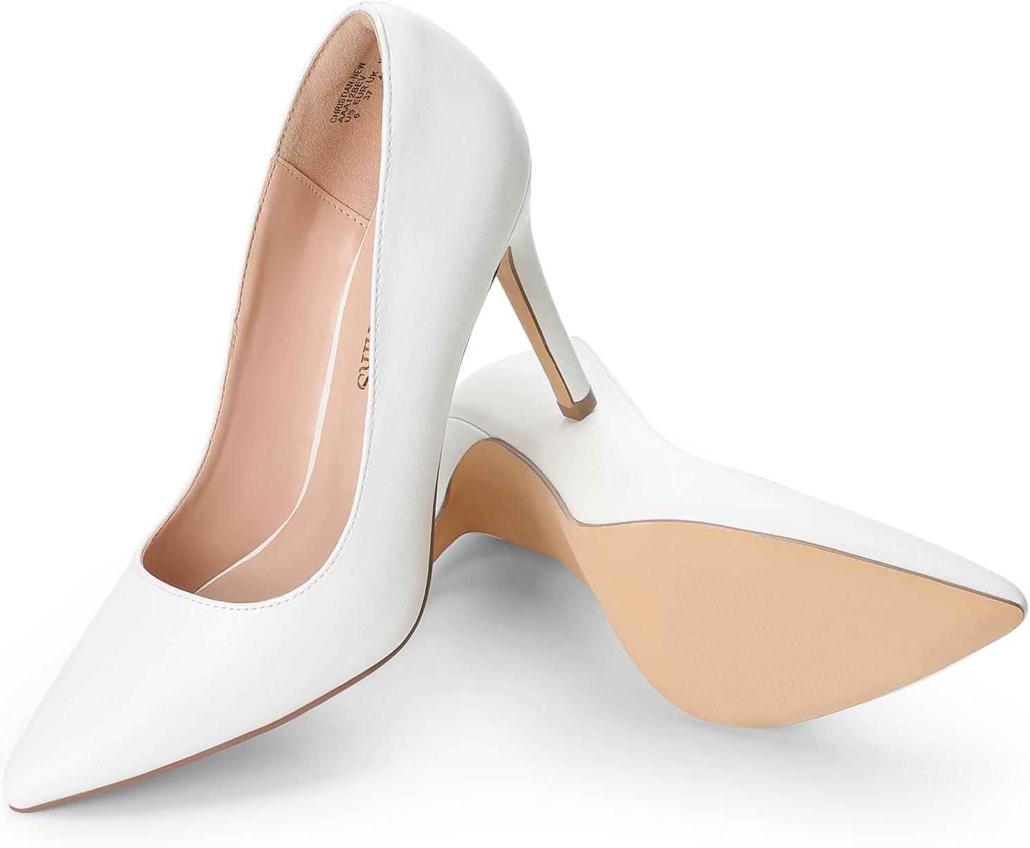 imageDREAM PAIRS Womens Closed Toe High Heels Dress Pointed Toe Wedding Pump ShoesWhitePu