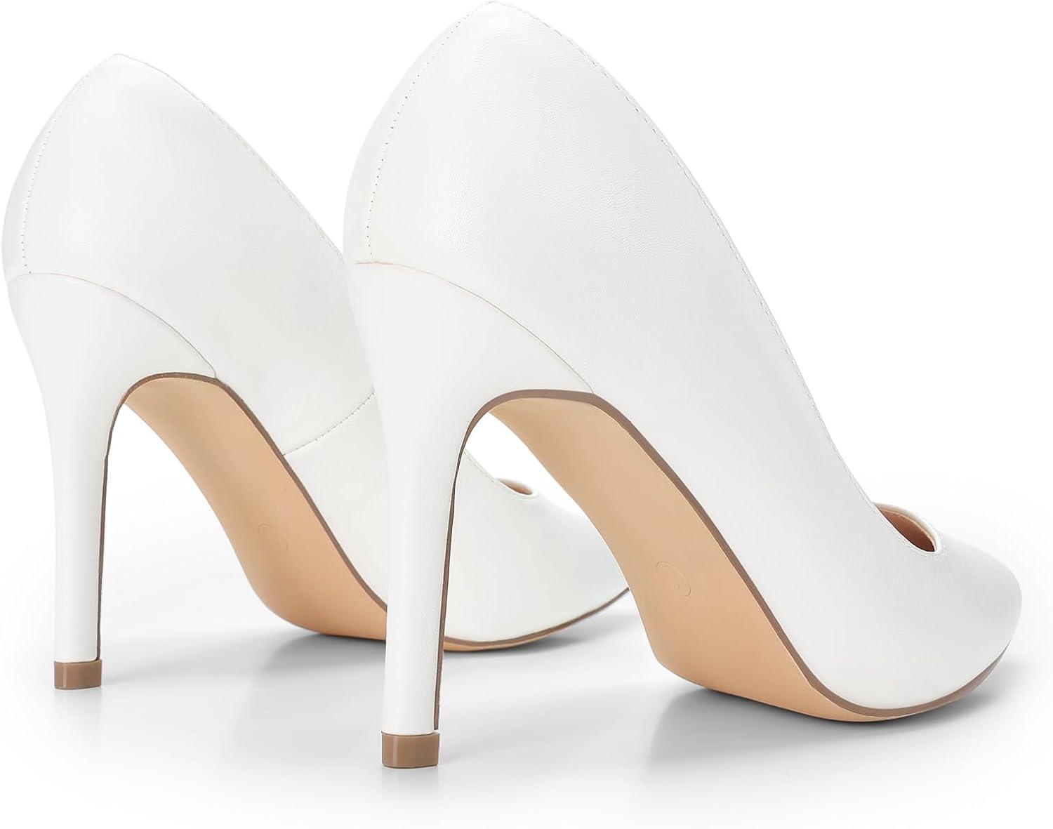 imageDREAM PAIRS Womens Closed Toe High Heels Dress Pointed Toe Wedding Pump ShoesWhitePu