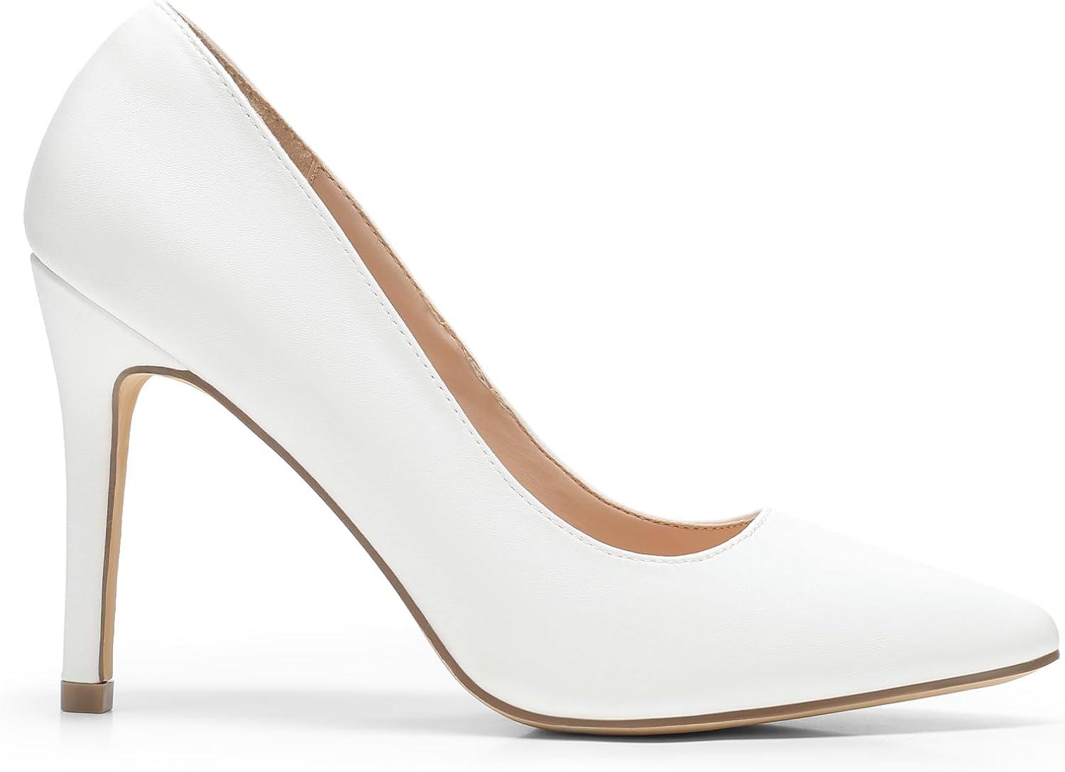 imageDREAM PAIRS Womens Closed Toe High Heels Dress Pointed Toe Wedding Pump ShoesWhitePu