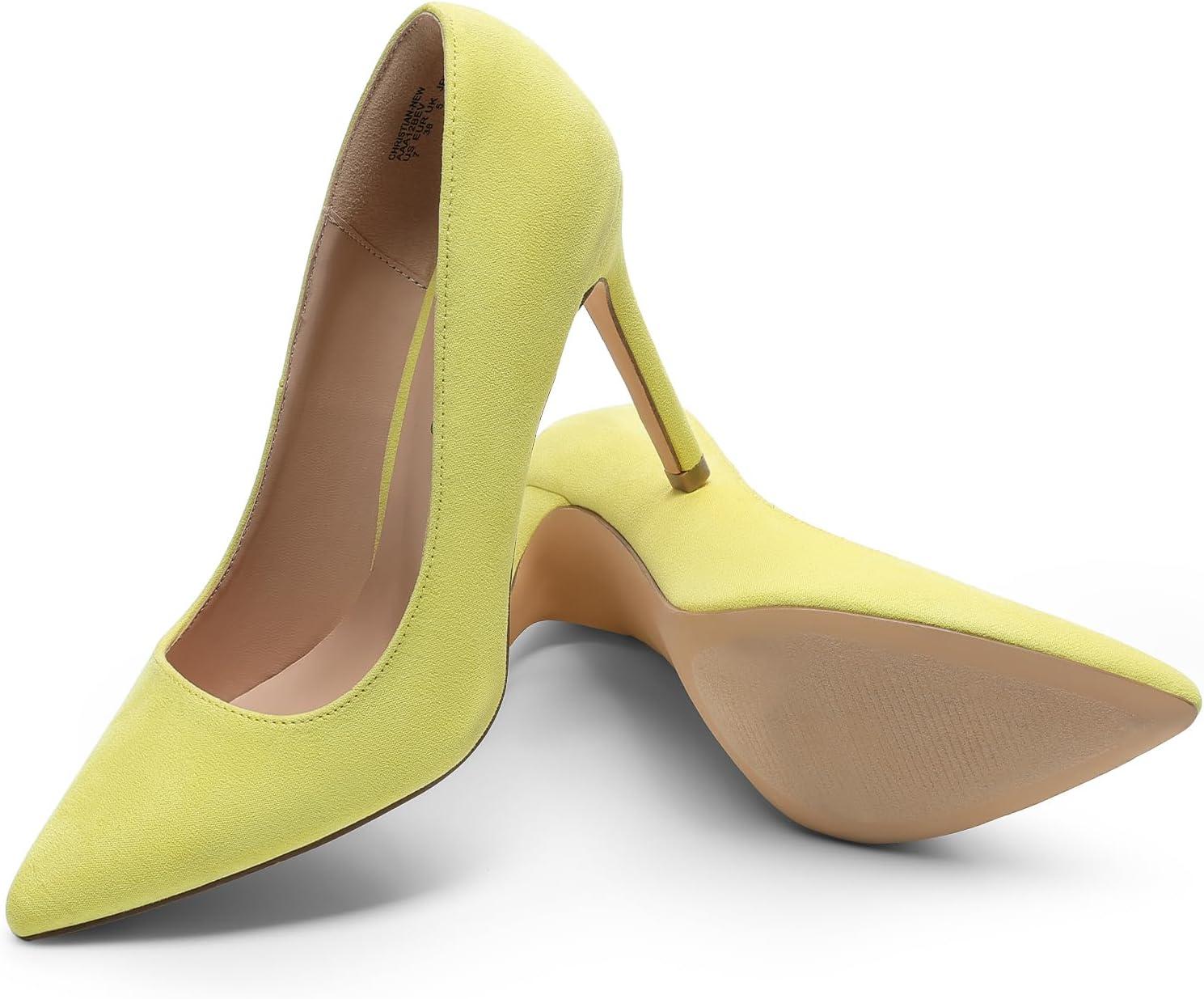 imageDREAM PAIRS Womens Closed Toe High Heels Dress Pointed Toe Wedding Pump ShoesYellowSuede