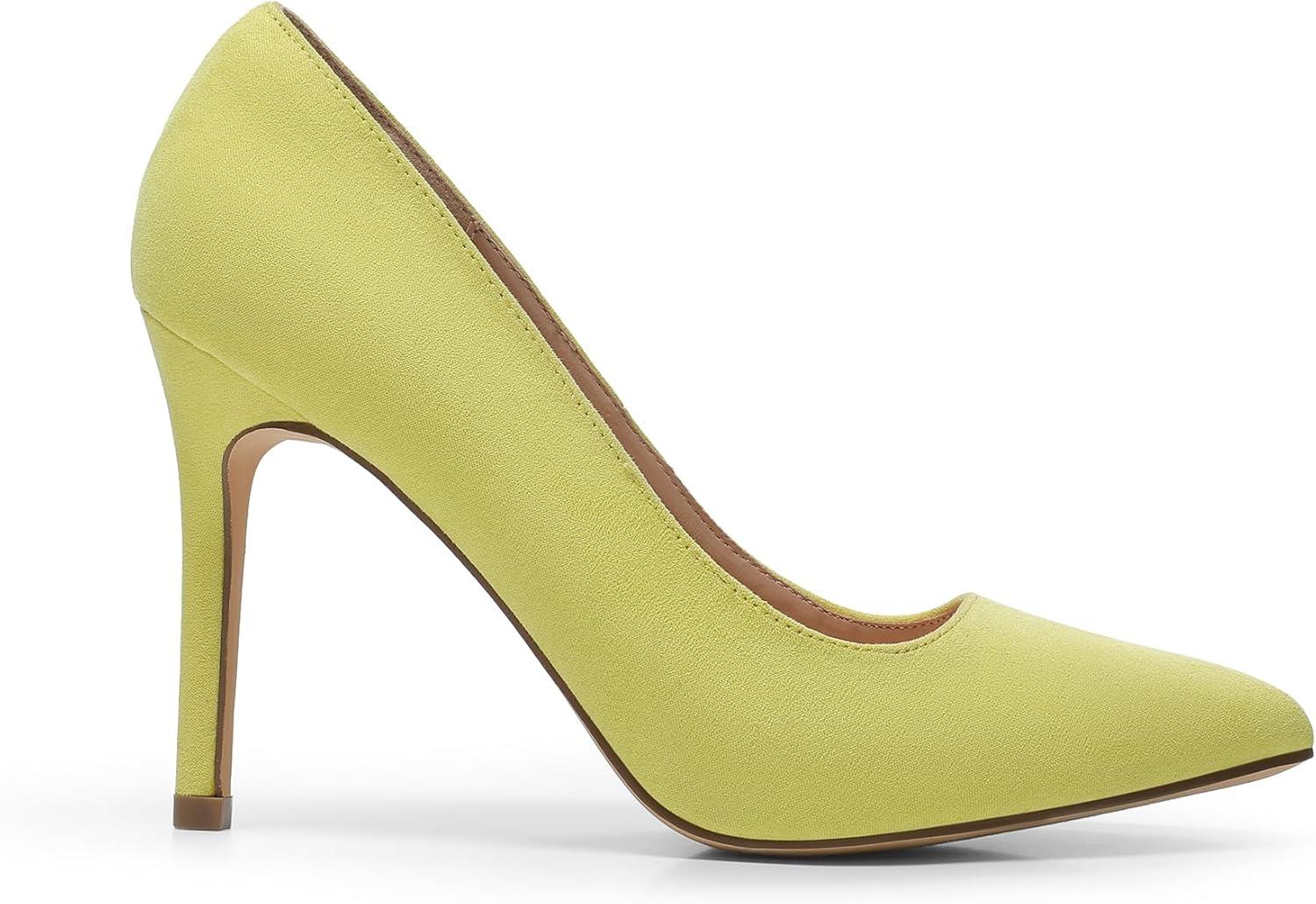 imageDREAM PAIRS Womens Closed Toe High Heels Dress Pointed Toe Wedding Pump ShoesYellowSuede