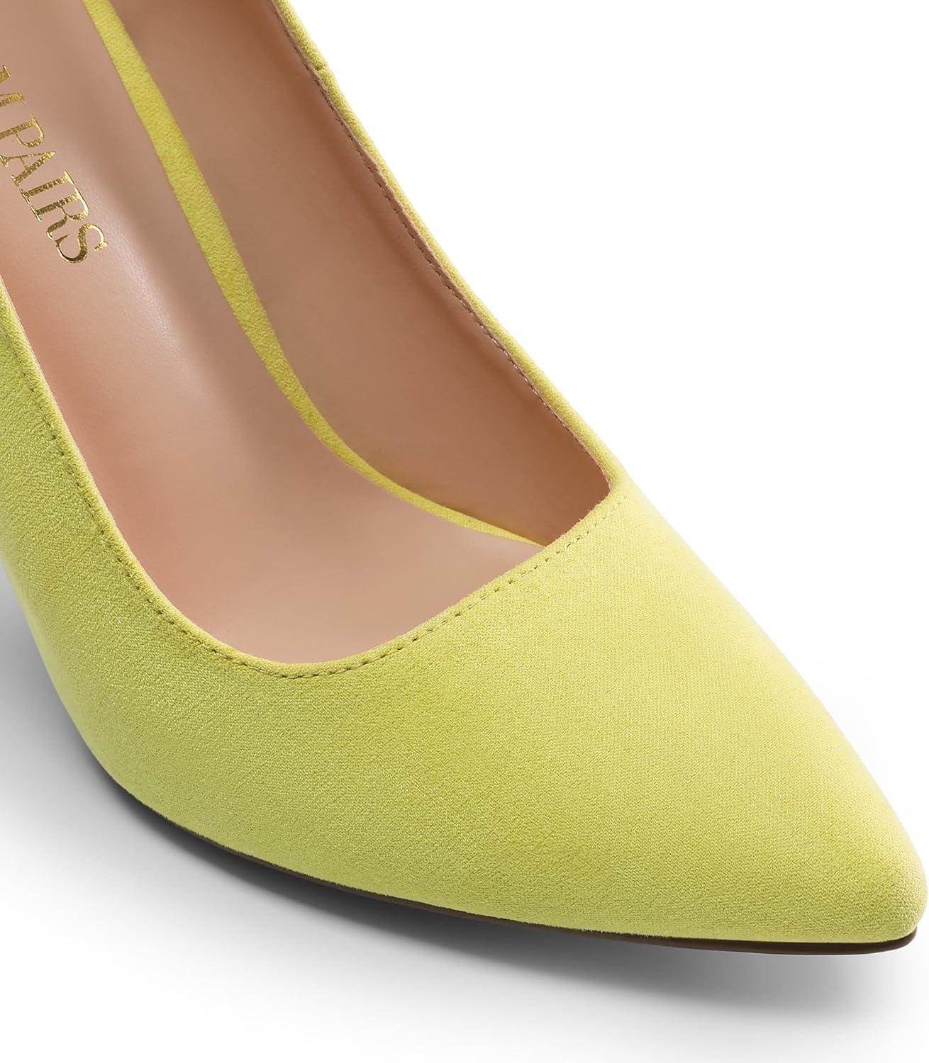 imageDREAM PAIRS Womens Closed Toe High Heels Dress Pointed Toe Wedding Pump ShoesYellowSuede